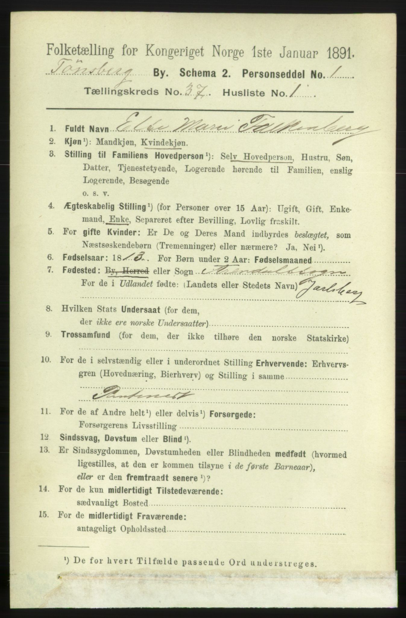 RA, 1891 census for 0705 Tønsberg, 1891, p. 7984