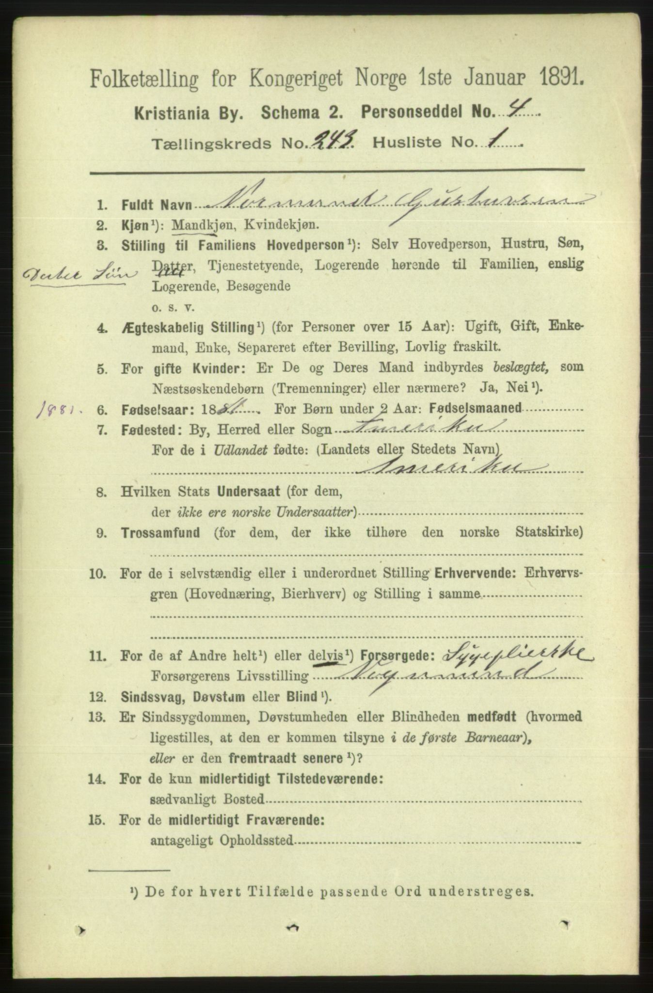 RA, 1891 census for 0301 Kristiania, 1891, p. 147809