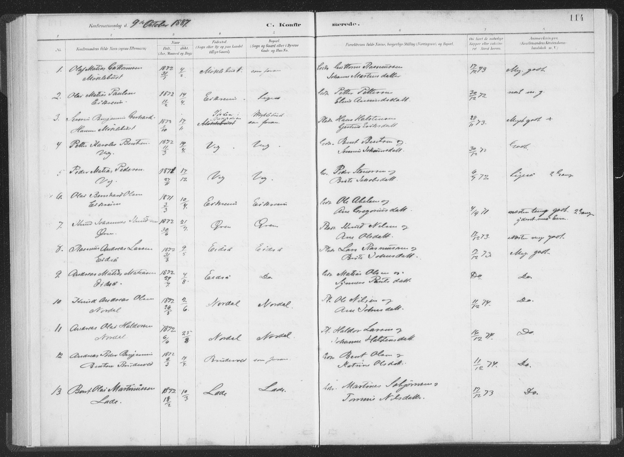 Ministerialprotokoller, klokkerbøker og fødselsregistre - Møre og Romsdal, AV/SAT-A-1454/502/L0025: Parish register (official) no. 502A03, 1885-1909, p. 114