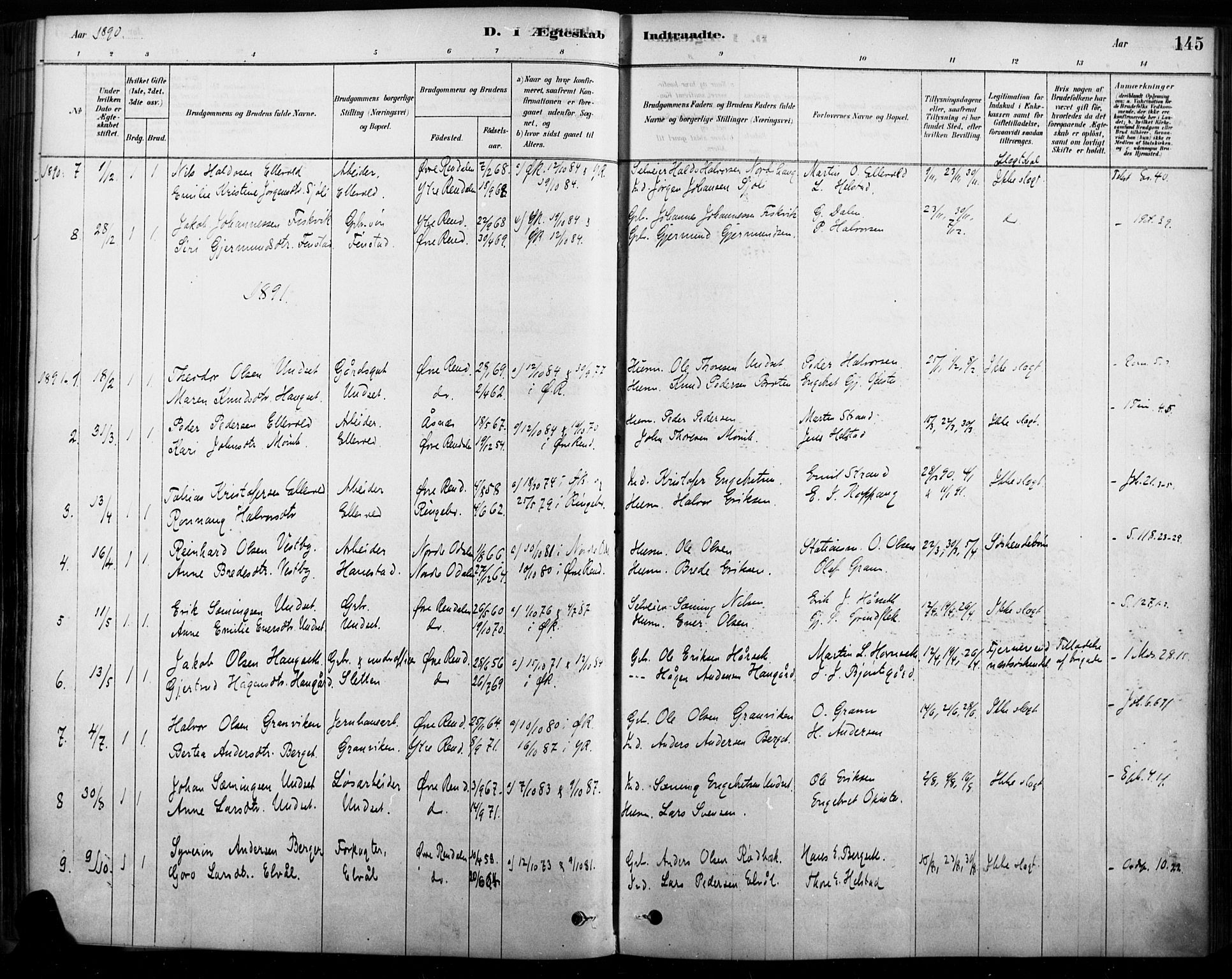 Rendalen prestekontor, SAH/PREST-054/H/Ha/Haa/L0009: Parish register (official) no. 9, 1878-1901, p. 145