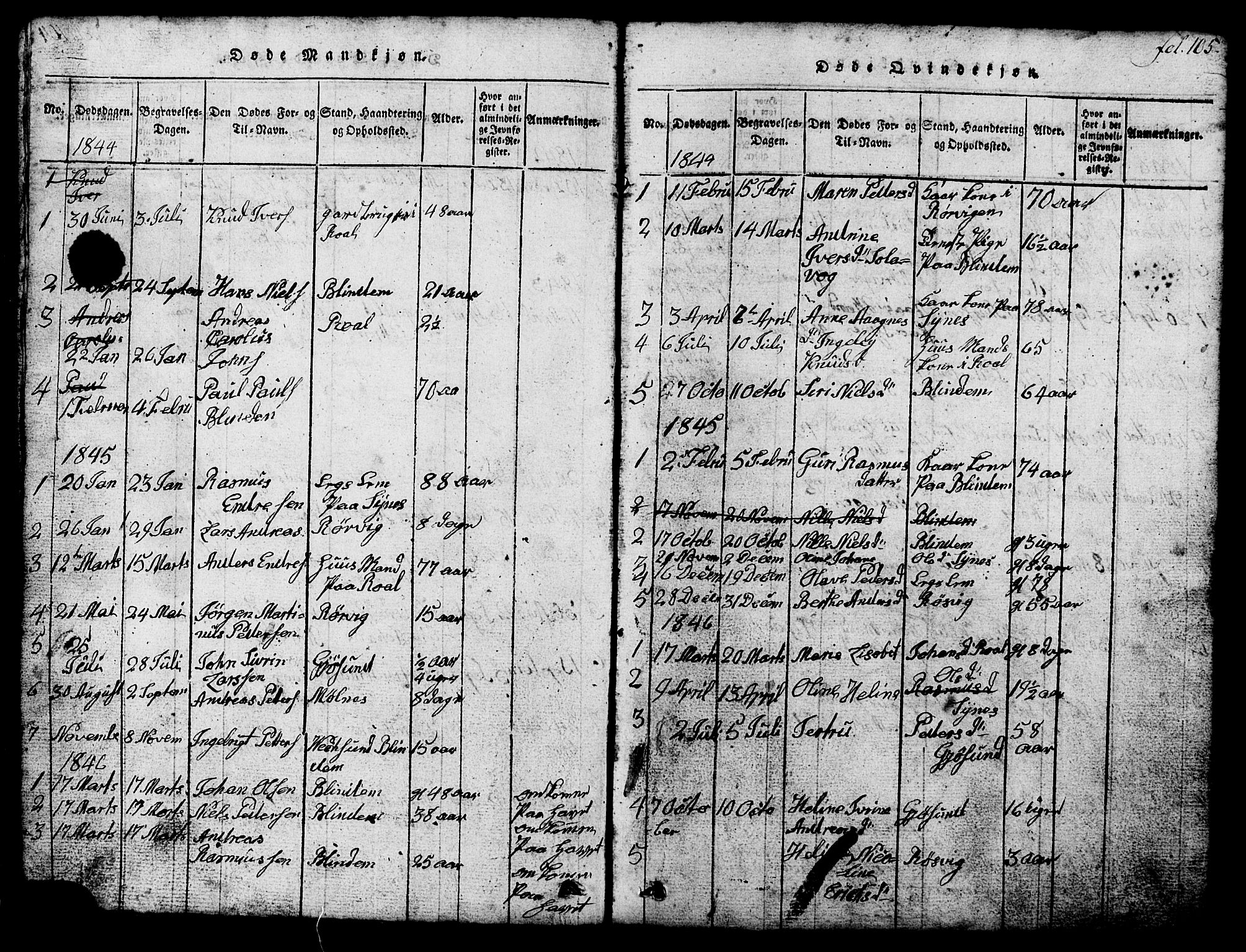 Ministerialprotokoller, klokkerbøker og fødselsregistre - Møre og Romsdal, SAT/A-1454/537/L0520: Parish register (copy) no. 537C01, 1819-1868, p. 105