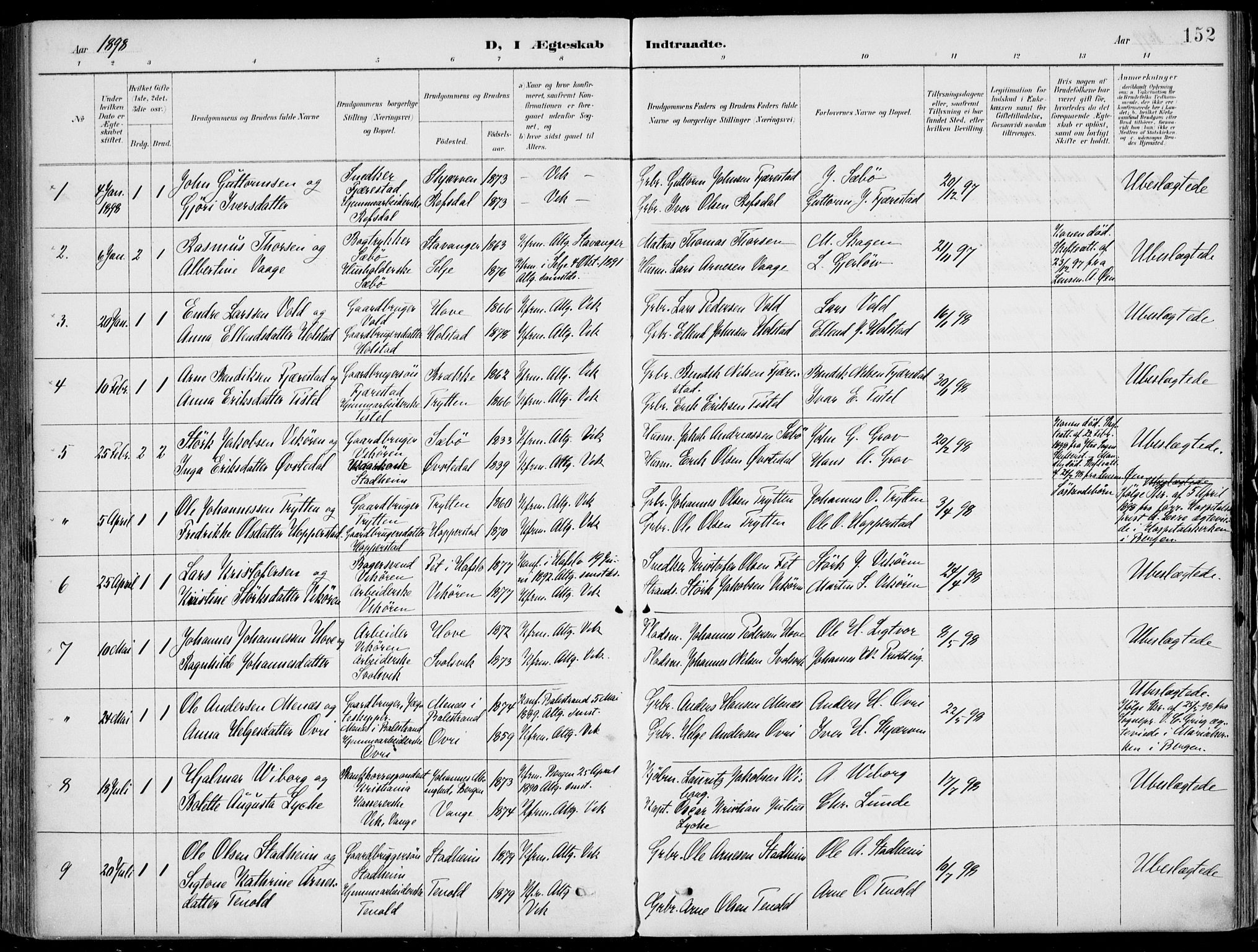 Vik sokneprestembete, AV/SAB-A-81501/H/Haa/Haab/L0002: Parish register (official) no. B  2, 1891-1907, p. 152