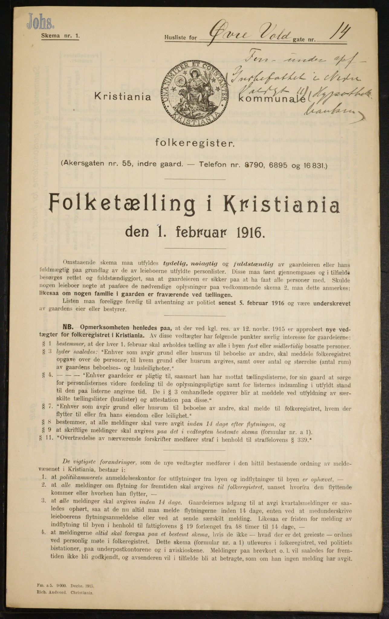 OBA, Municipal Census 1916 for Kristiania, 1916, p. 133957