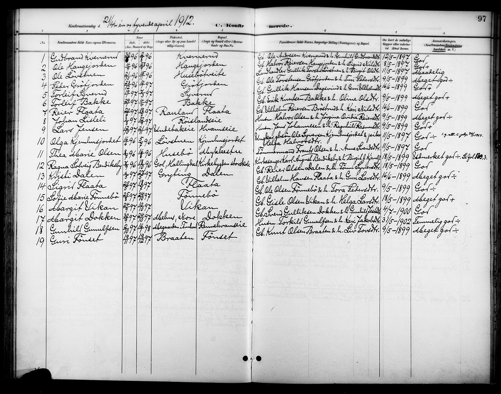 Nore kirkebøker, AV/SAKO-A-238/F/Fc/L0005: Parish register (official) no. III 5, 1898-1922, p. 97