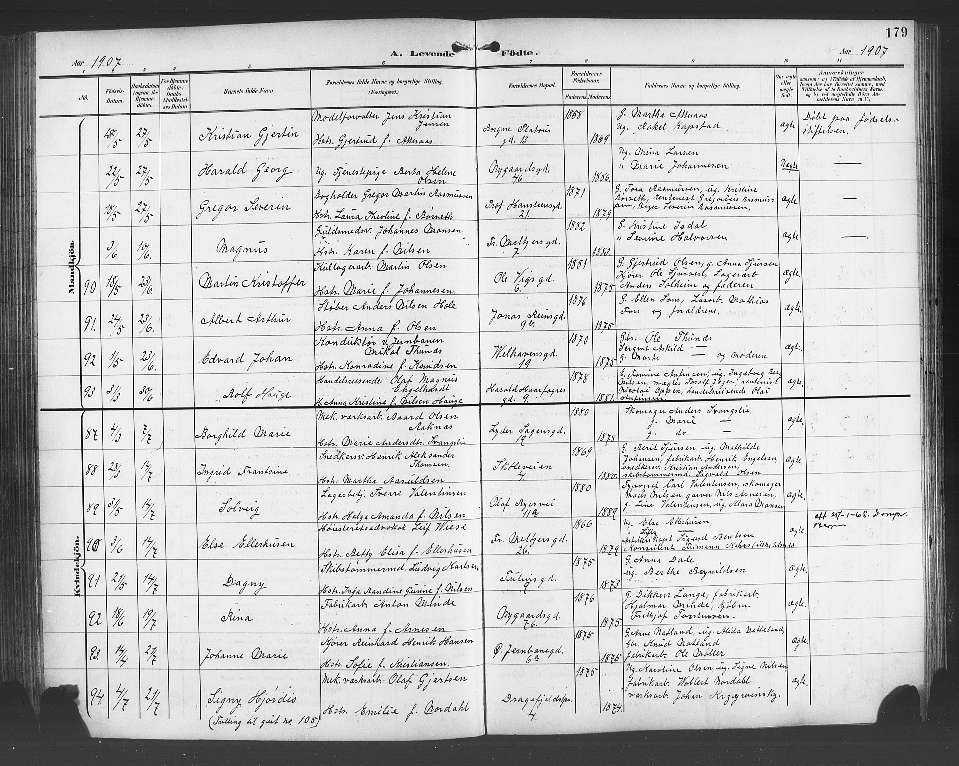 Johanneskirken sokneprestembete, SAB/A-76001/H/Hab: Parish register (copy) no. A 2, 1900-1912, p. 179