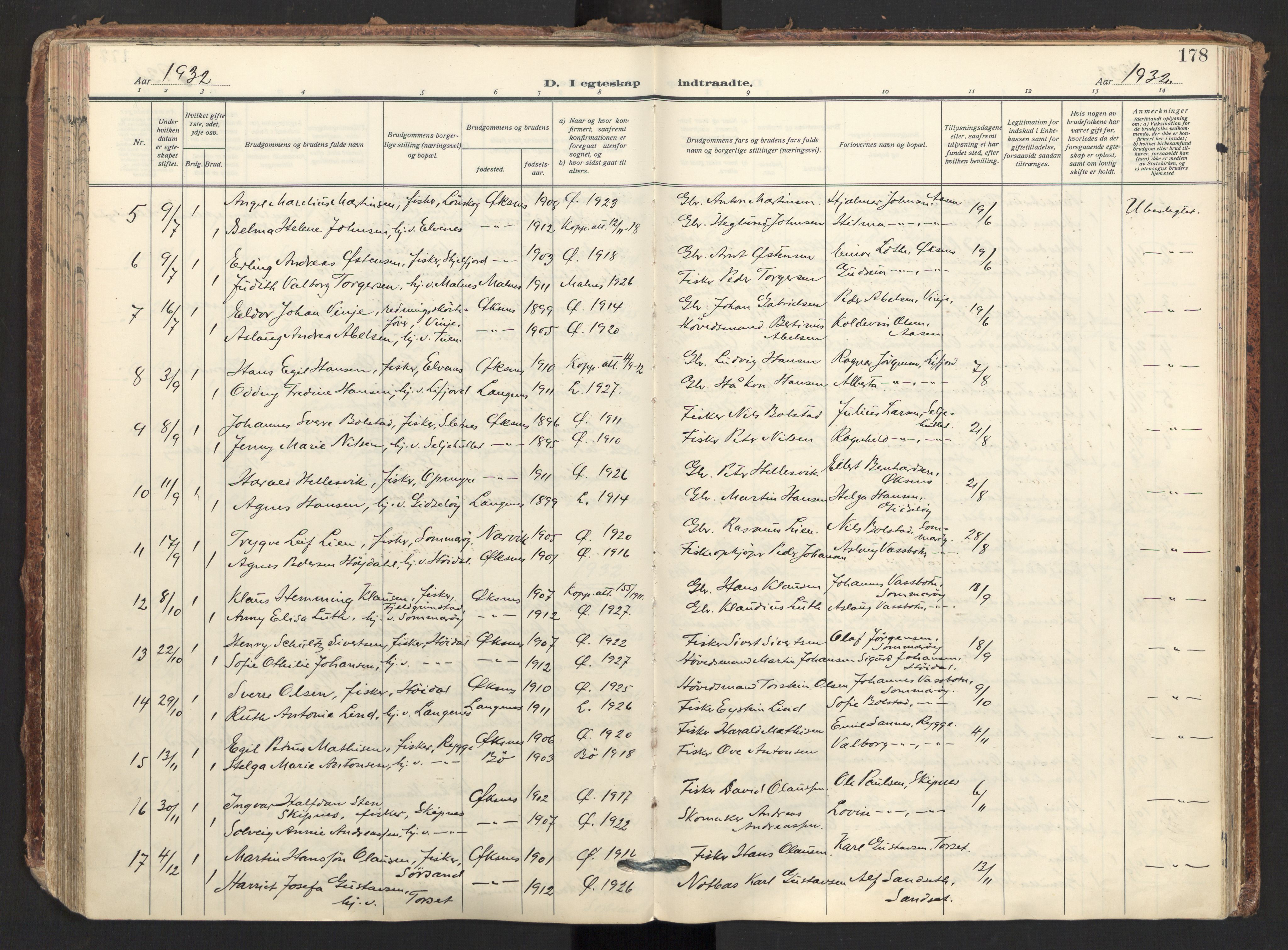 Ministerialprotokoller, klokkerbøker og fødselsregistre - Nordland, AV/SAT-A-1459/893/L1344: Parish register (official) no. 893A16, 1929-1946, p. 178