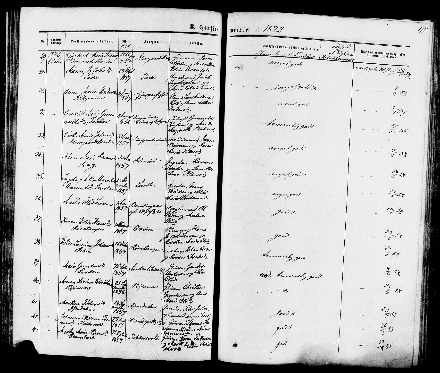 Eidanger kirkebøker, SAKO/A-261/F/Fa/L0010: Parish register (official) no. 10, 1859-1874, p. 177