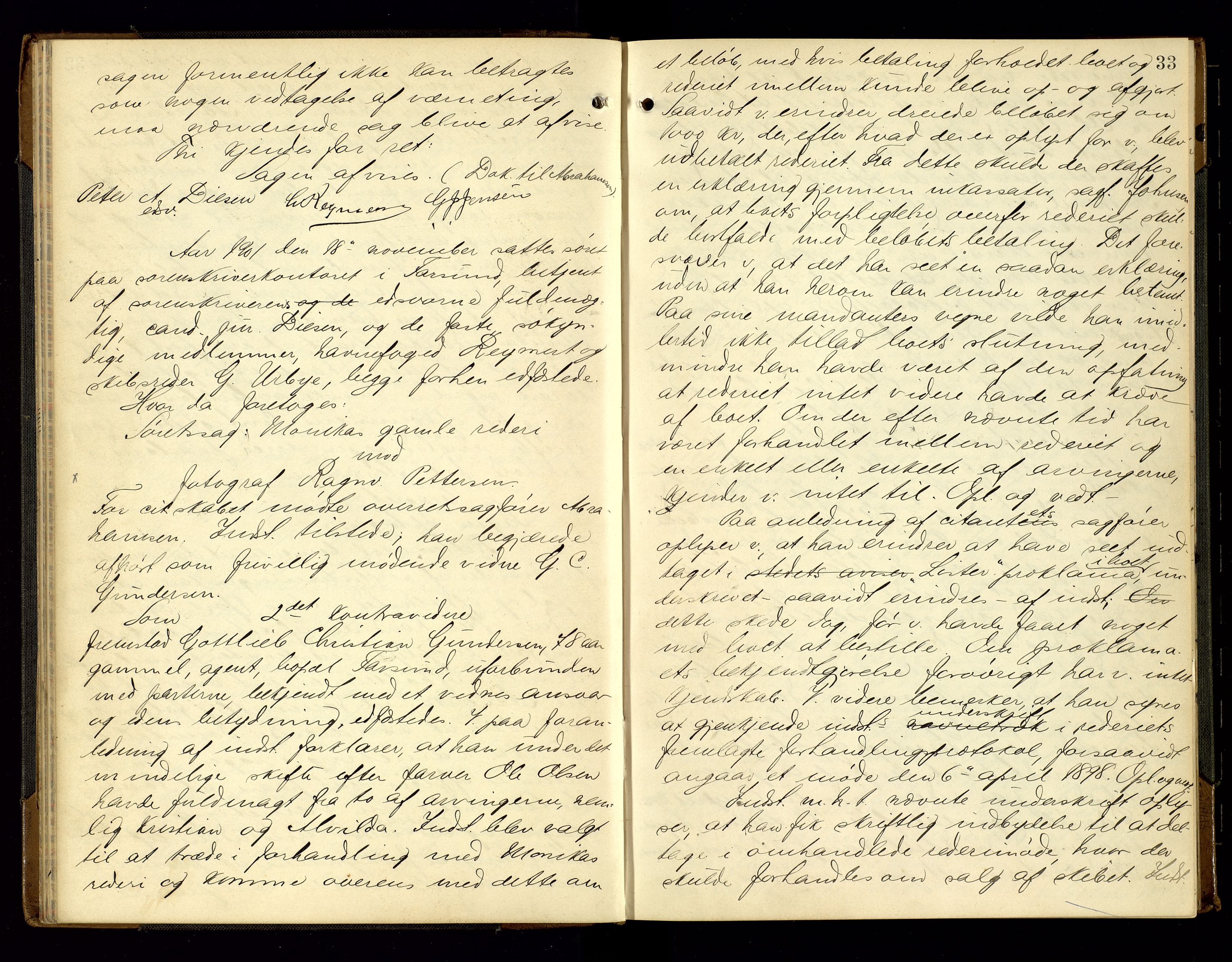 Lyngdal sorenskriveri, AV/SAK-1221-0004/F/Fb/L0093: Ekstrarettsprotokoll nr. 29, 1901-1904, p. 33
