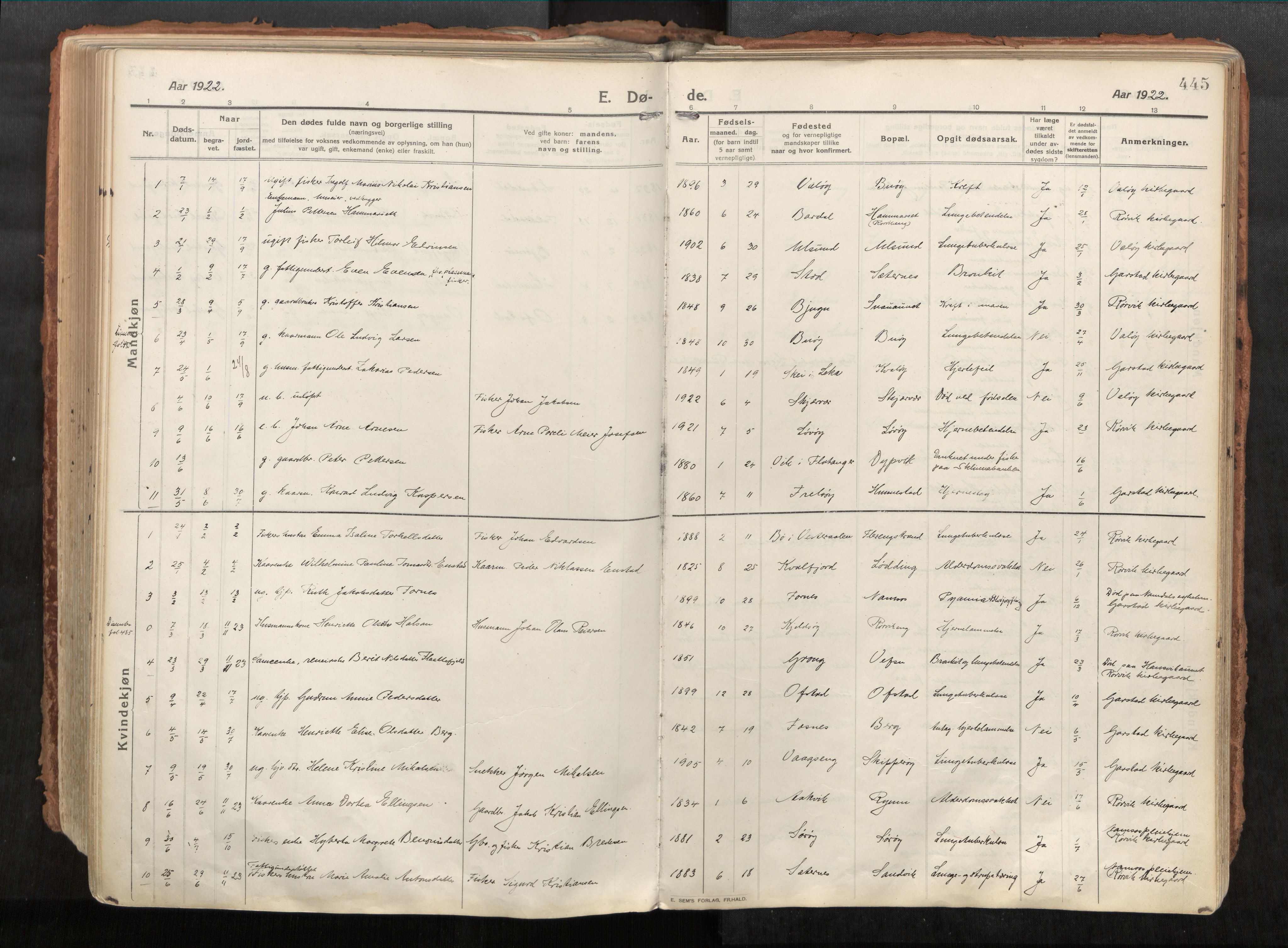 Vikna sokneprestkontor, AV/SAT-A-1173/1/I/I1/I1a/L0001: Parish register (official) no. 1, 1913-1934, p. 445