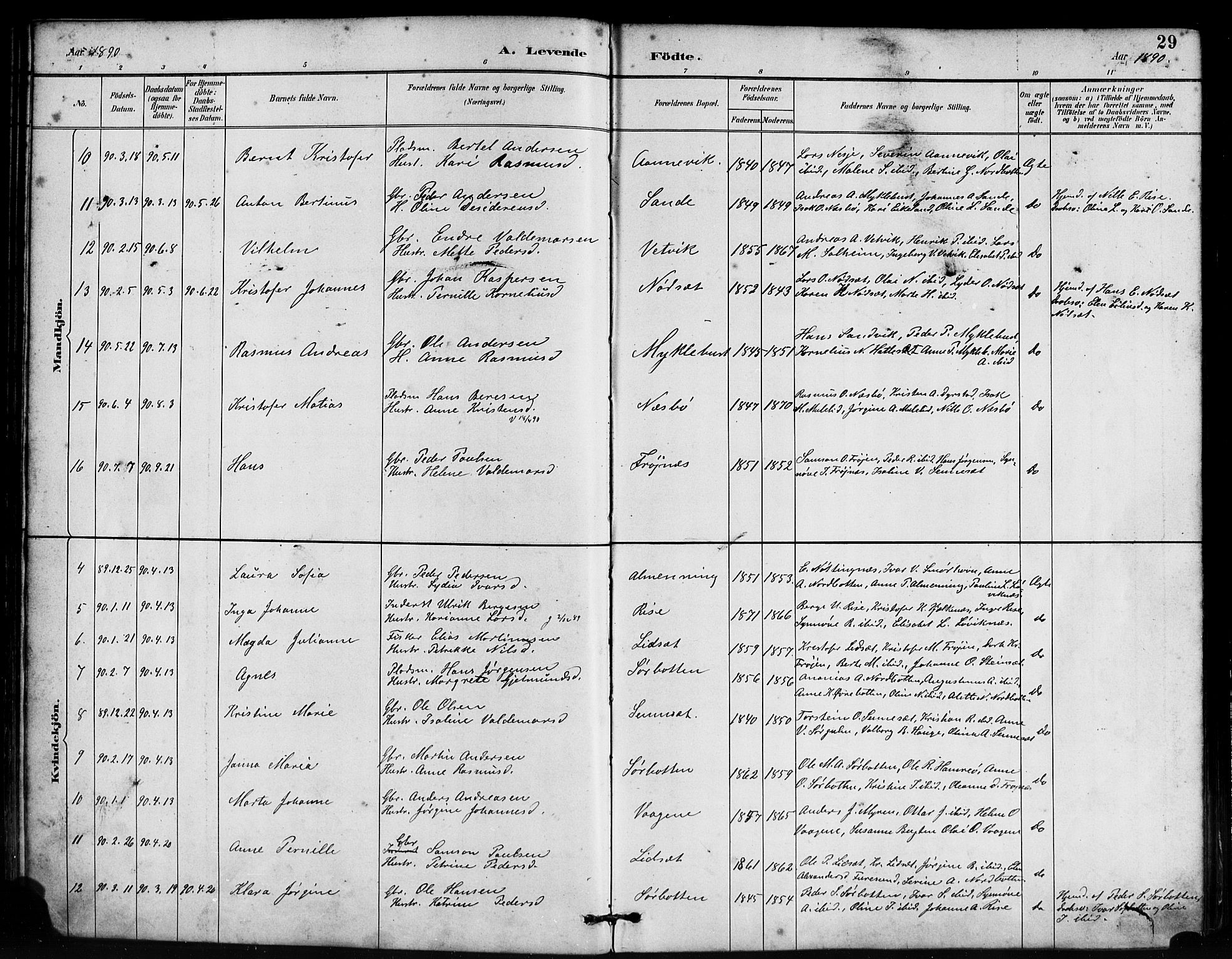 Bremanger sokneprestembete, AV/SAB-A-82201/H/Haa/Haab/L0001: Parish register (official) no. B 1, 1884-1895, p. 29