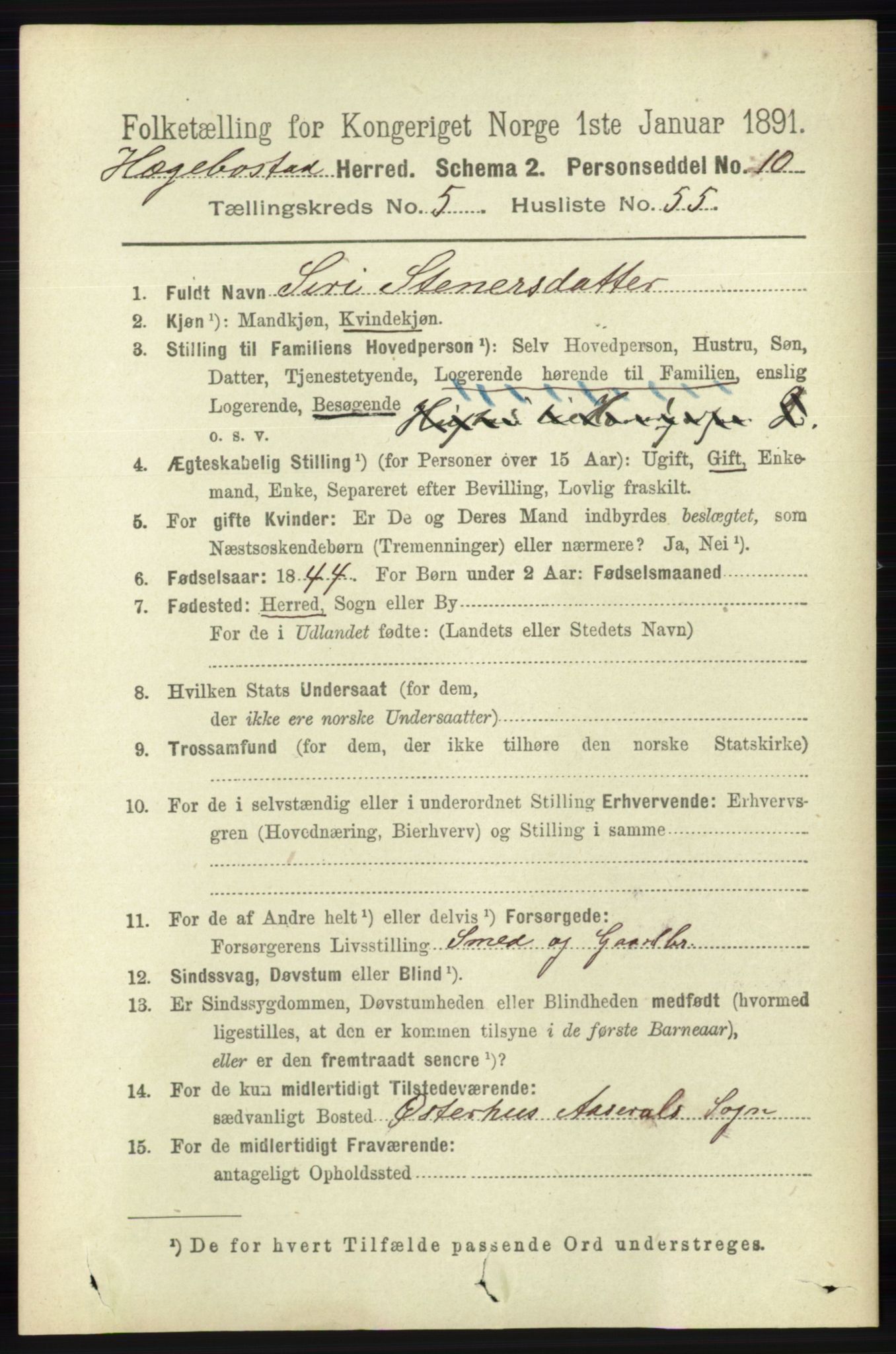 RA, 1891 census for 1034 Hægebostad, 1891, p. 1792