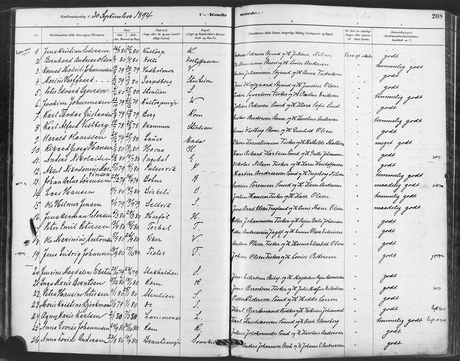 Hvaler prestekontor Kirkebøker, SAO/A-2001/F/Fa/L0008: Parish register (official) no. I 8, 1878-1895, p. 208