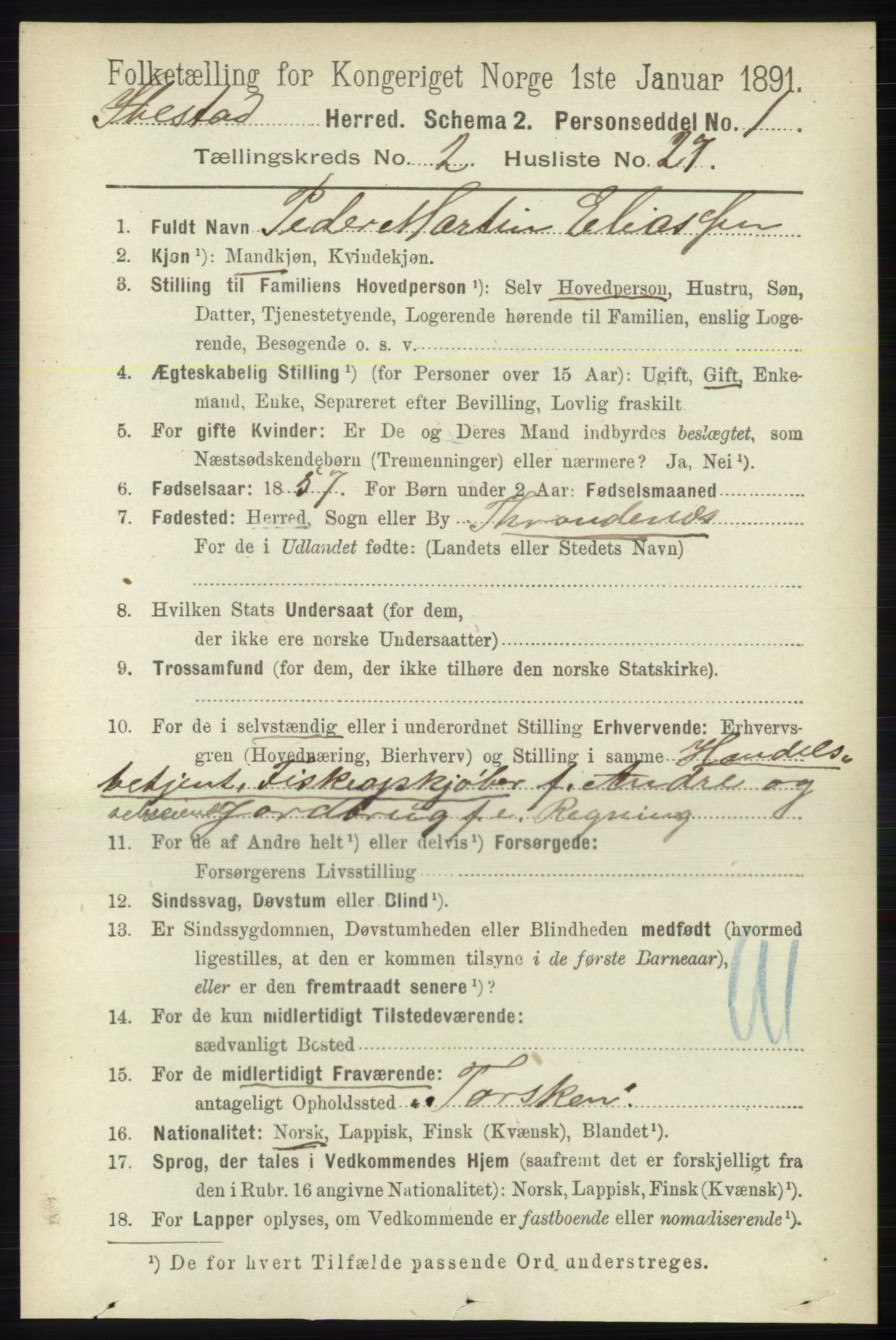RA, 1891 census for 1917 Ibestad, 1891, p. 984