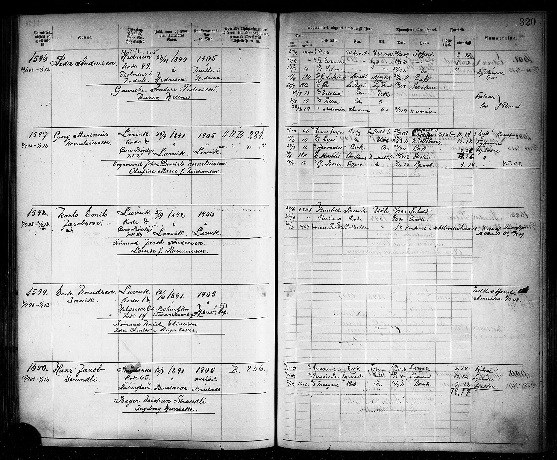 Larvik innrulleringskontor, AV/SAKO-A-787/F/Fb/L0002: Annotasjonsrulle, 1897-1917, p. 323