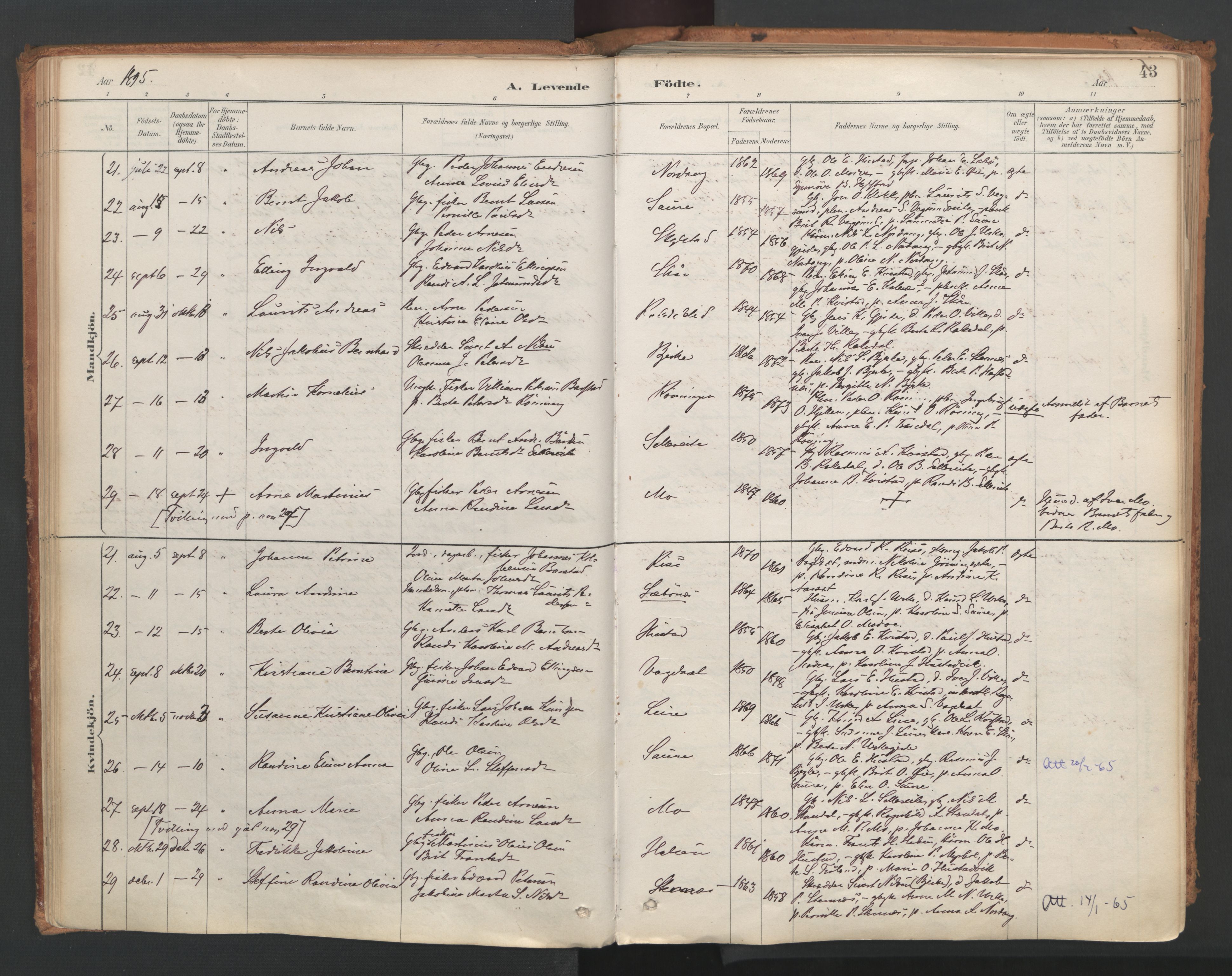 Ministerialprotokoller, klokkerbøker og fødselsregistre - Møre og Romsdal, AV/SAT-A-1454/515/L0211: Parish register (official) no. 515A07, 1886-1910, p. 43