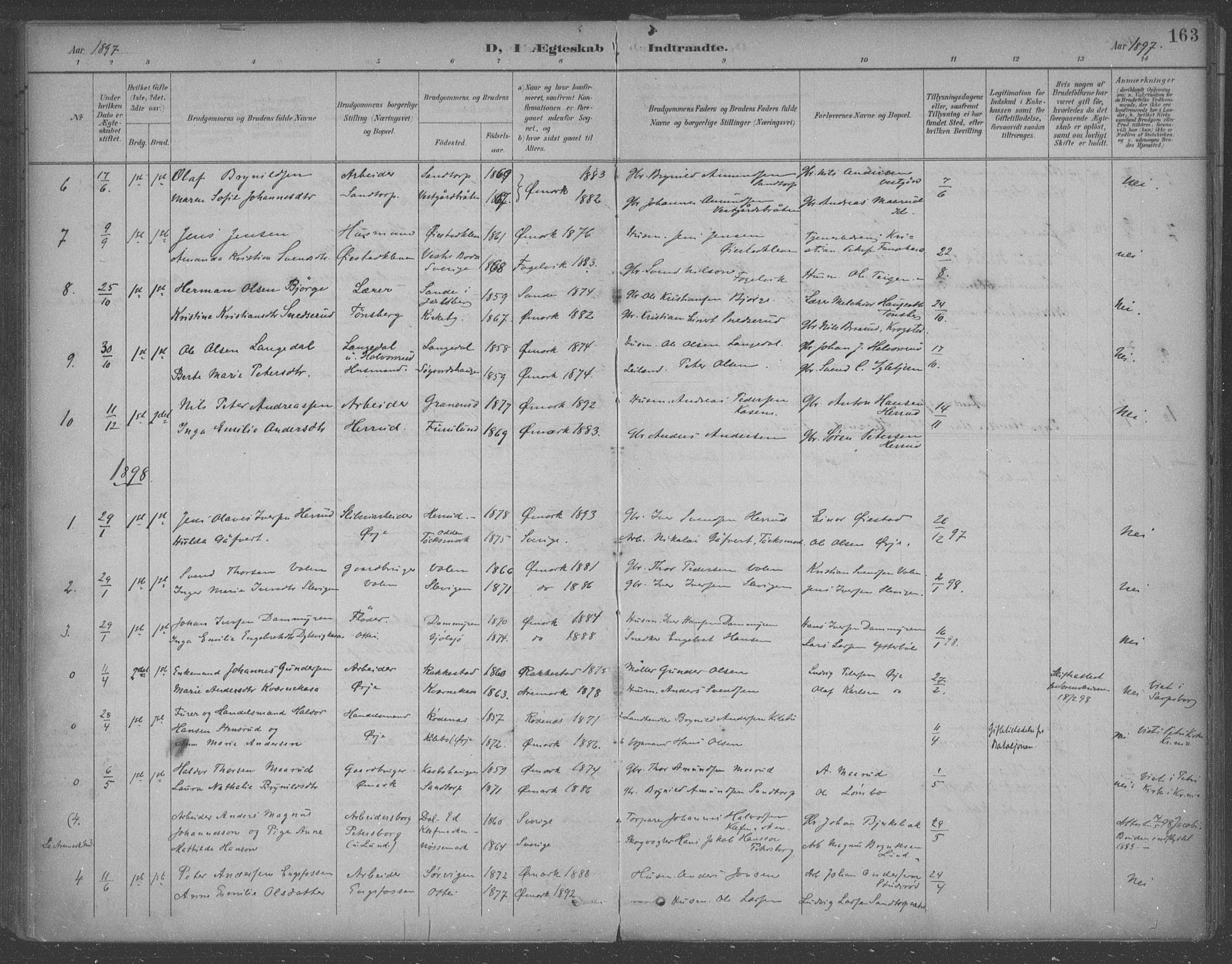 Aremark prestekontor Kirkebøker, AV/SAO-A-10899/F/Fb/L0005: Parish register (official) no. II 5, 1895-1919, p. 163