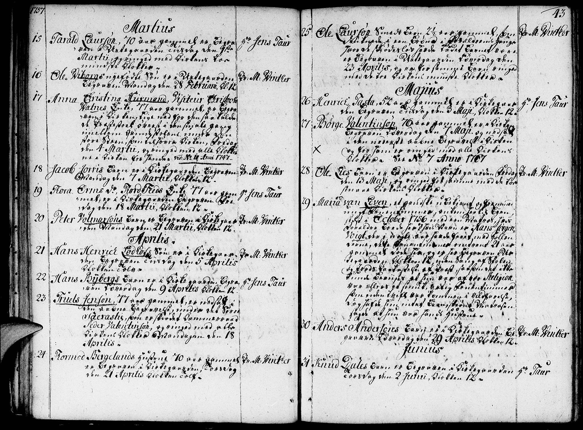 Domkirken sokneprestkontor, AV/SAST-A-101812/001/30/30BA/L0005: Parish register (official) no. A 5, 1744-1788, p. 43