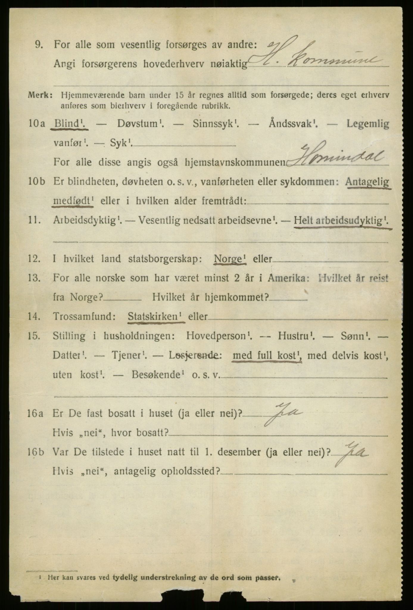 SAB, 1920 census for Hornindal, 1920, p. 2345