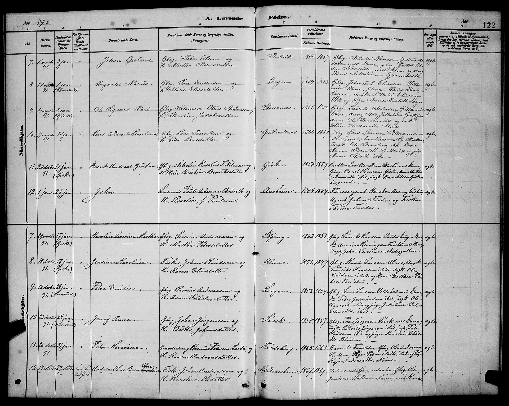 Ministerialprotokoller, klokkerbøker og fødselsregistre - Møre og Romsdal, SAT/A-1454/528/L0431: Parish register (copy) no. 528C12, 1885-1898, p. 122