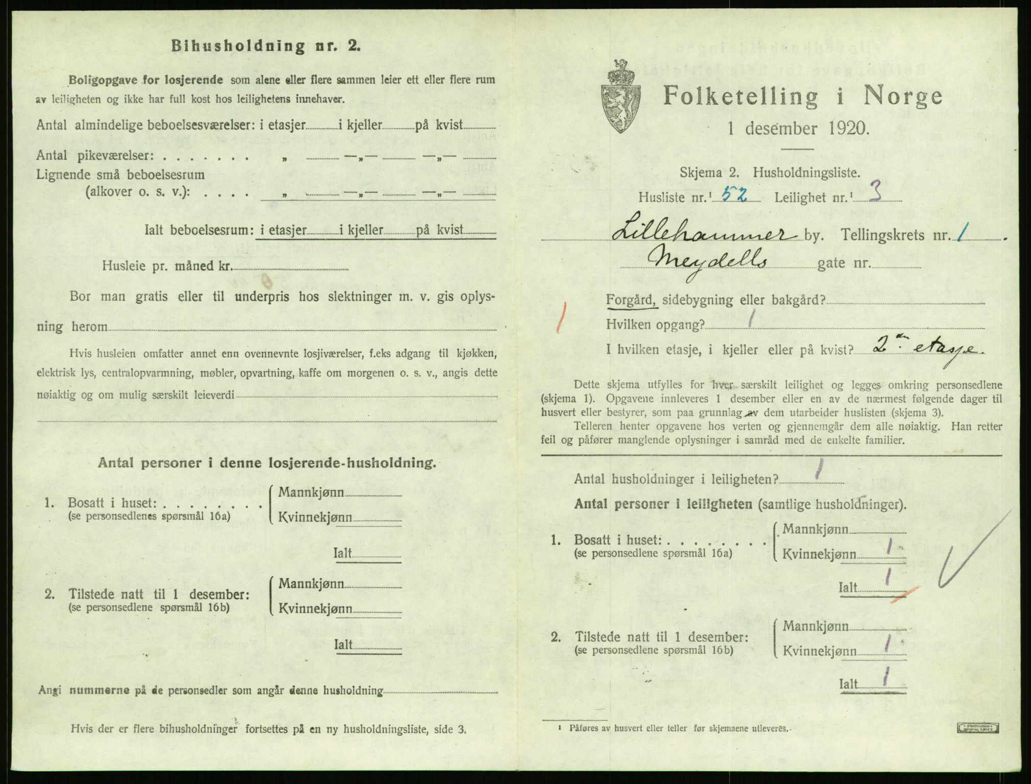 SAH, 1920 census for Lillehammer, 1920, p. 1498