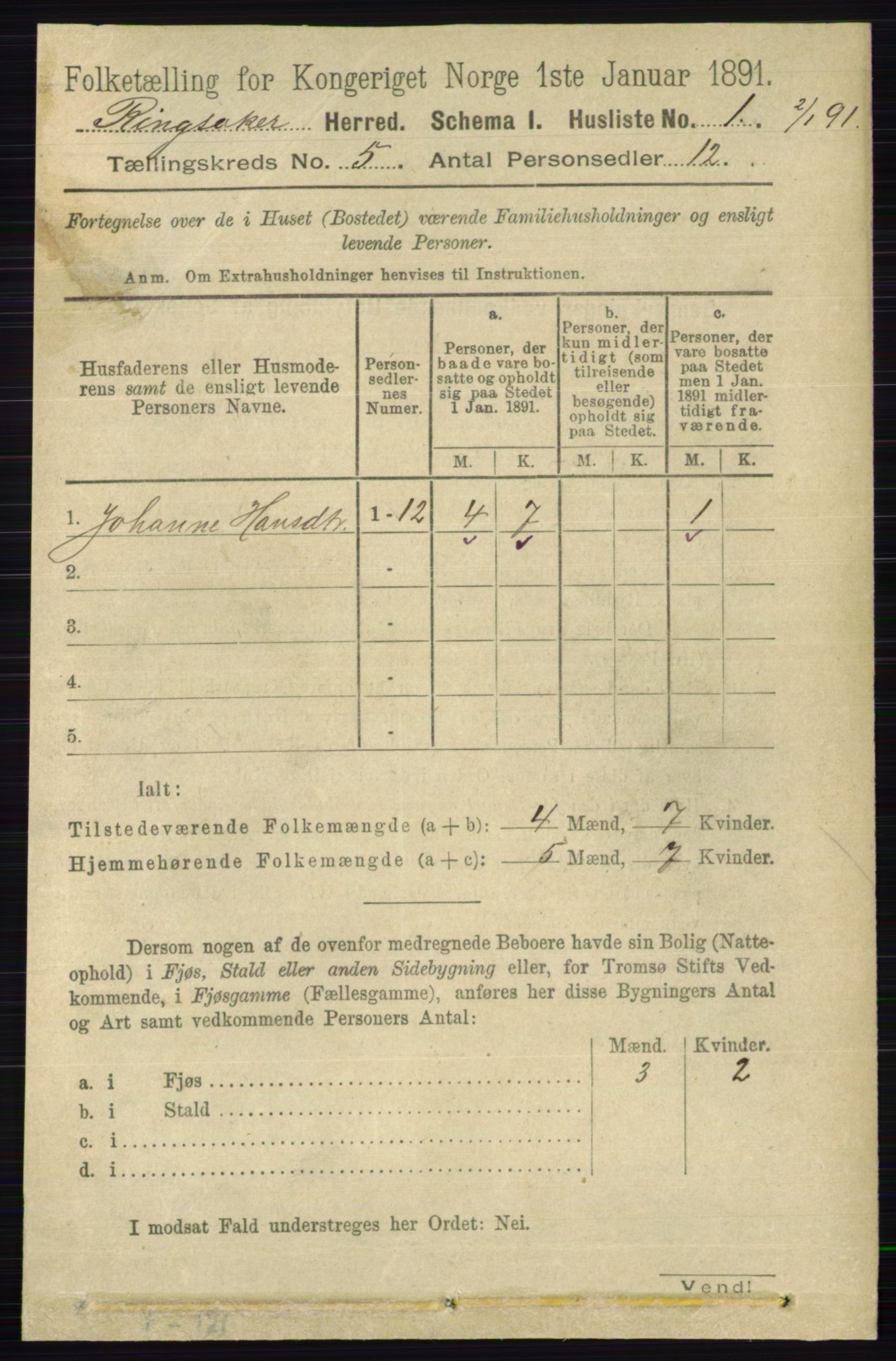 RA, 1891 census for 0412 Ringsaker, 1891, p. 2296