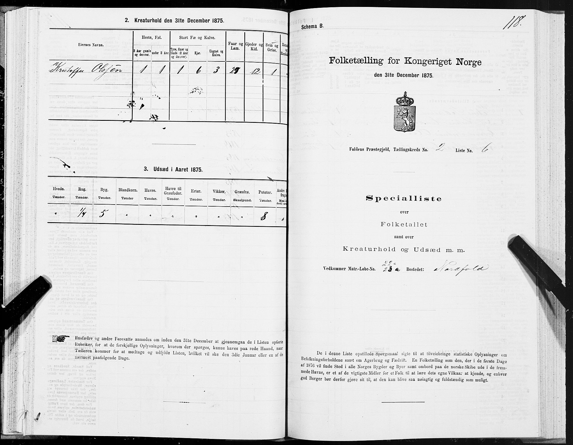 SAT, 1875 census for 1845P Folda, 1875, p. 1118