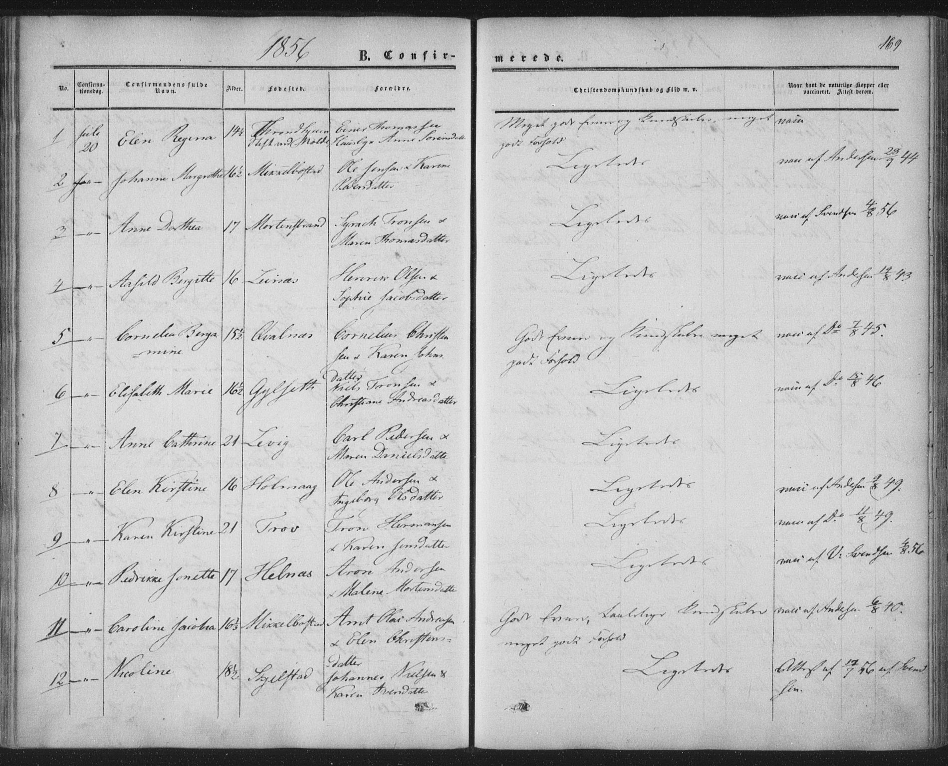 Ministerialprotokoller, klokkerbøker og fødselsregistre - Nordland, AV/SAT-A-1459/855/L0800: Parish register (official) no. 855A08, 1852-1864, p. 169