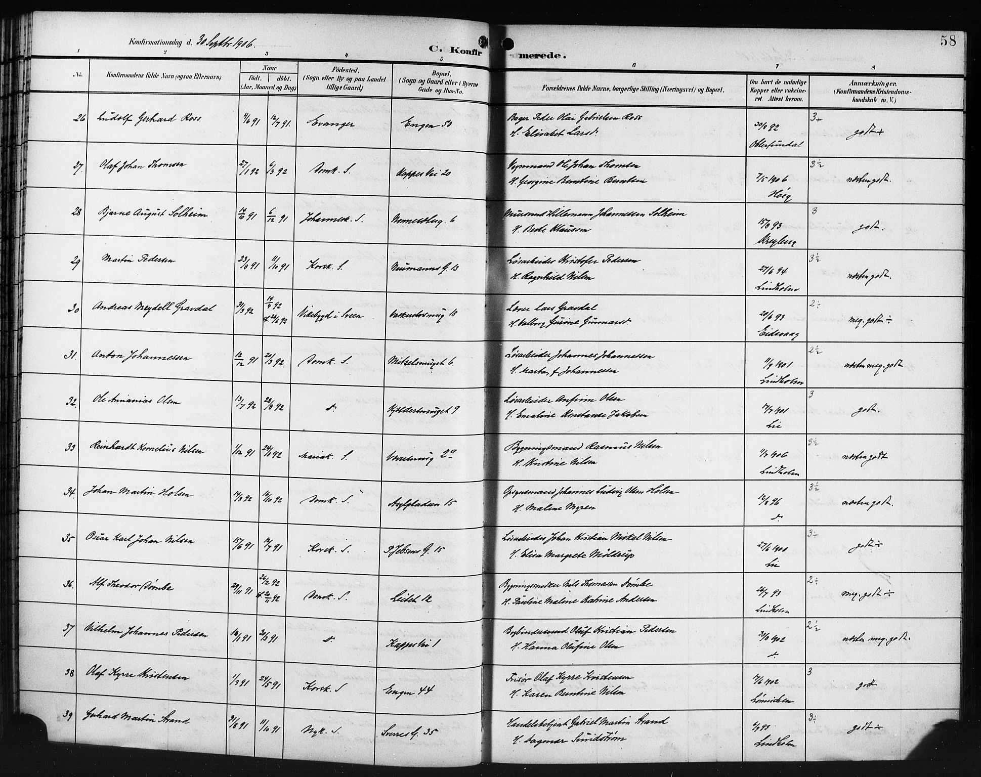 Domkirken sokneprestembete, SAB/A-74801/H/Hab/L0025: Parish register (copy) no. C 5, 1899-1916, p. 58