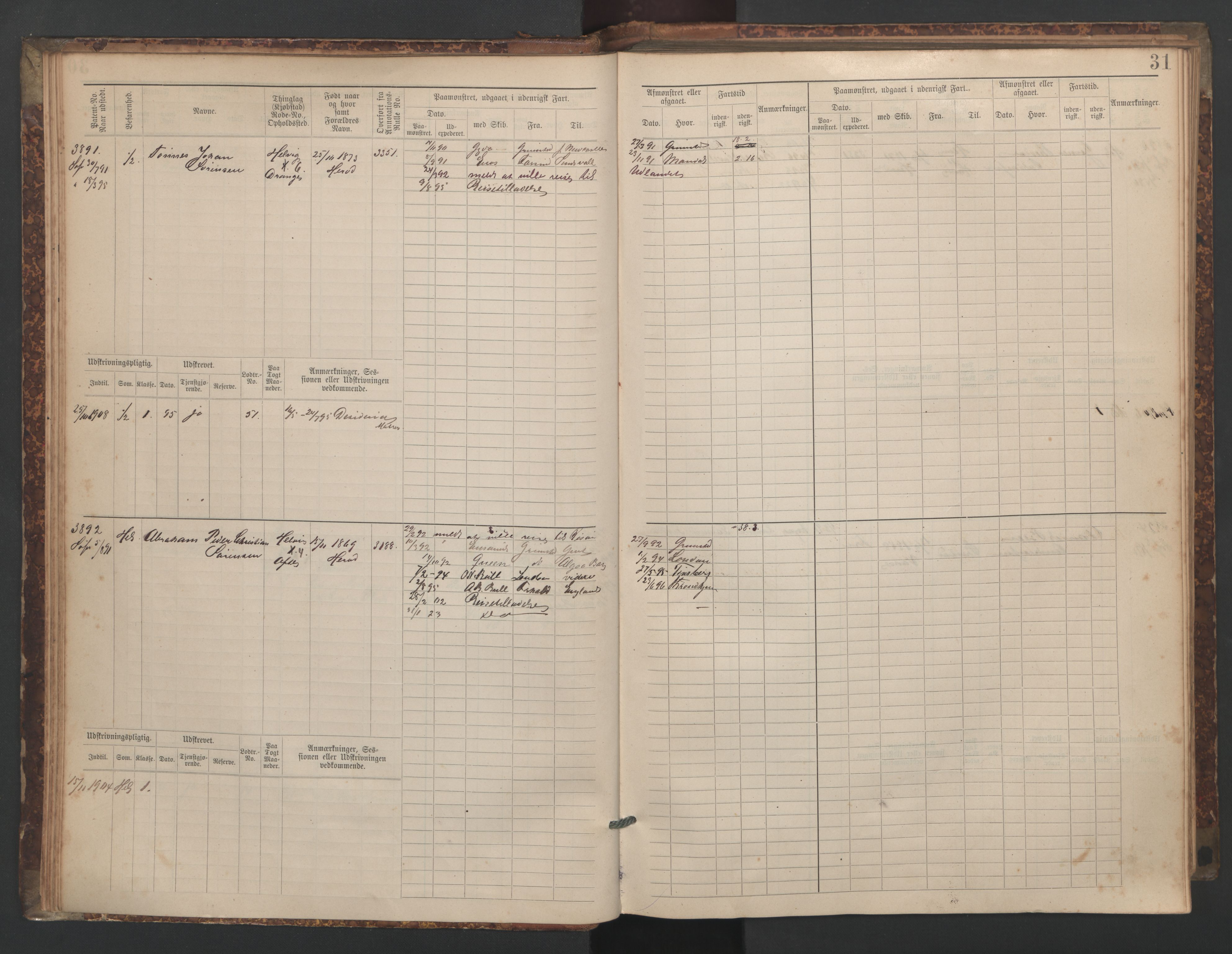 Farsund mønstringskrets, AV/SAK-2031-0017/F/Fb/L0020: Hovedrulle nr 3833-4506, Z-12, 1890-1930, p. 33