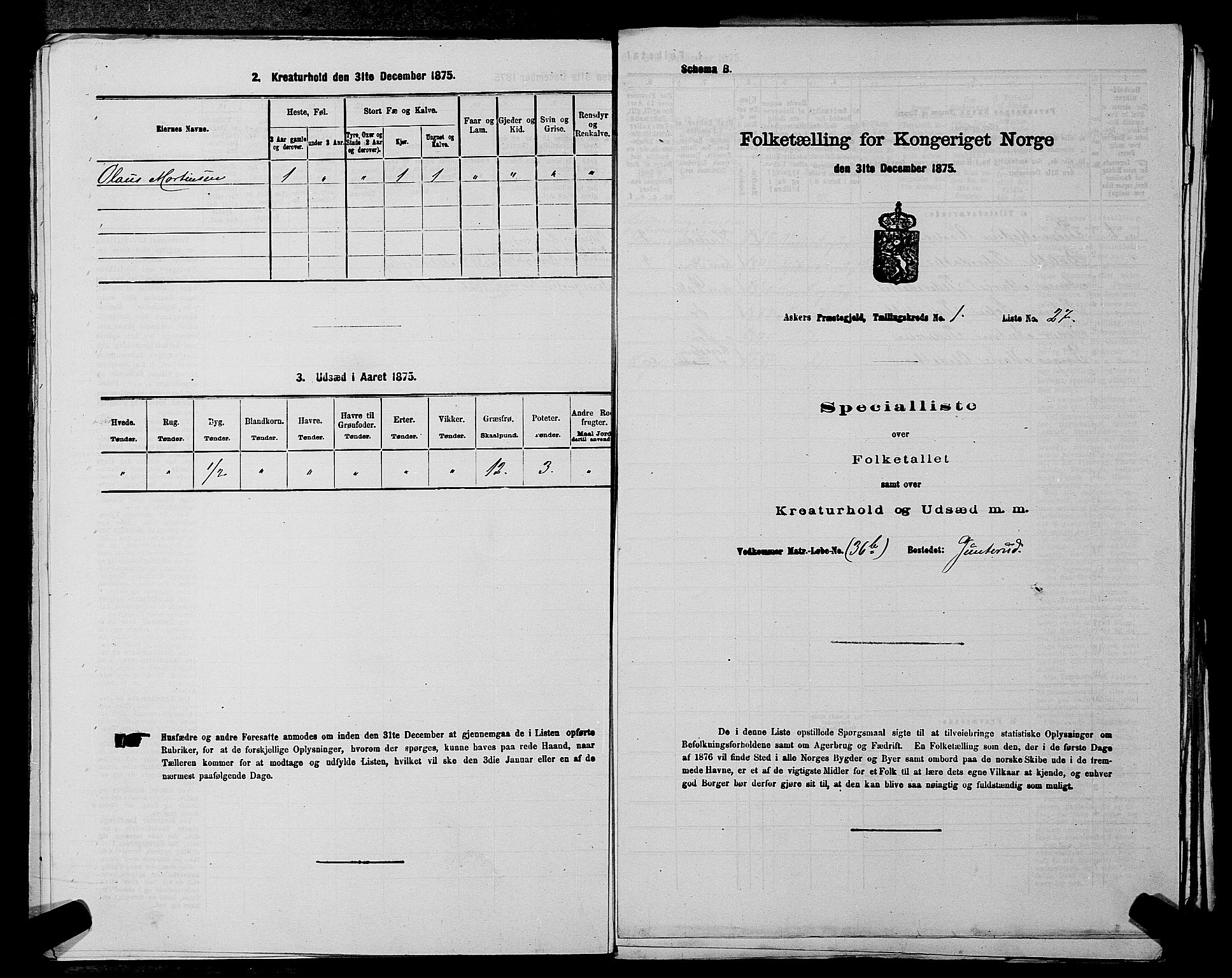 RA, 1875 census for 0220P Asker, 1875, p. 260