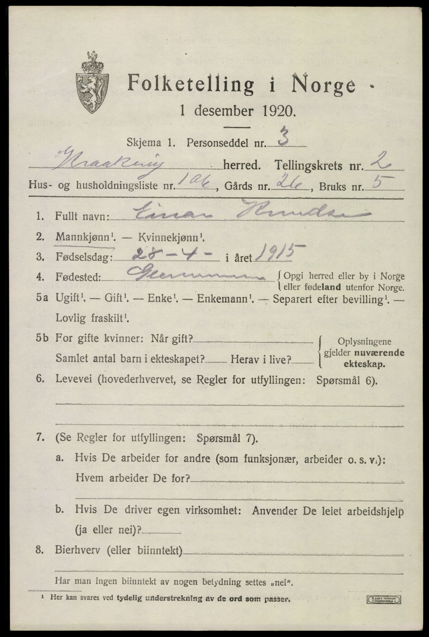 SAO, 1920 census for Kråkerøy, 1920, p. 4326