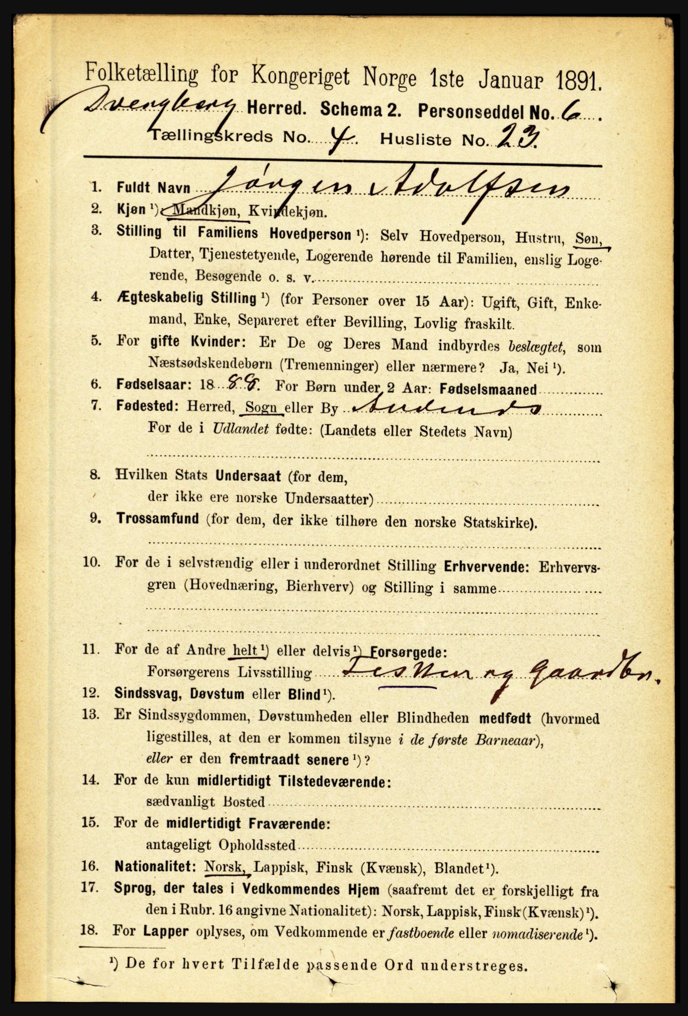 RA, 1891 census for 1872 Dverberg, 1891, p. 1434