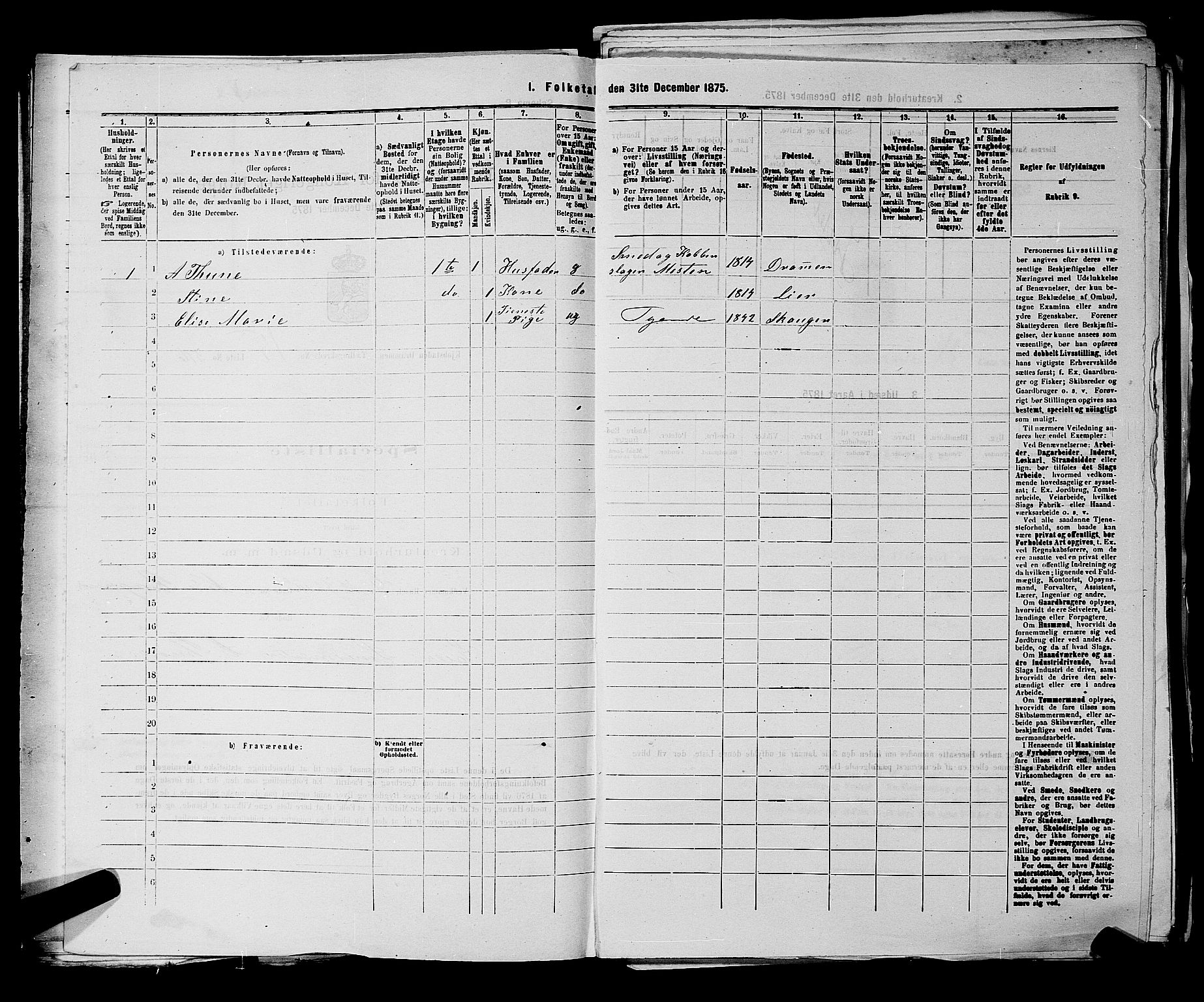 SAKO, 1875 census for 0602 Drammen, 1875, p. 1645