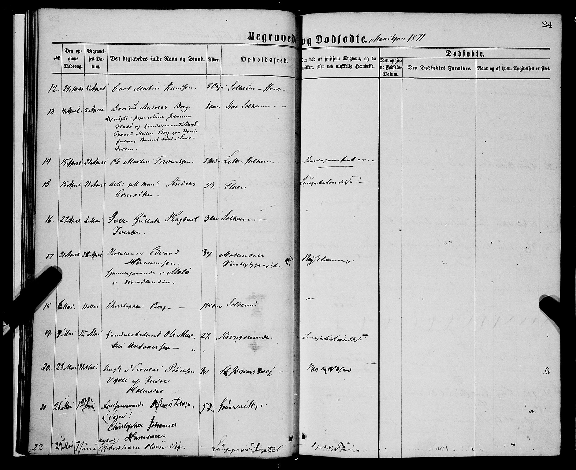 St. Jørgens hospital og Årstad sokneprestembete, AV/SAB-A-99934: Parish register (official) no. A 11, 1864-1886, p. 24