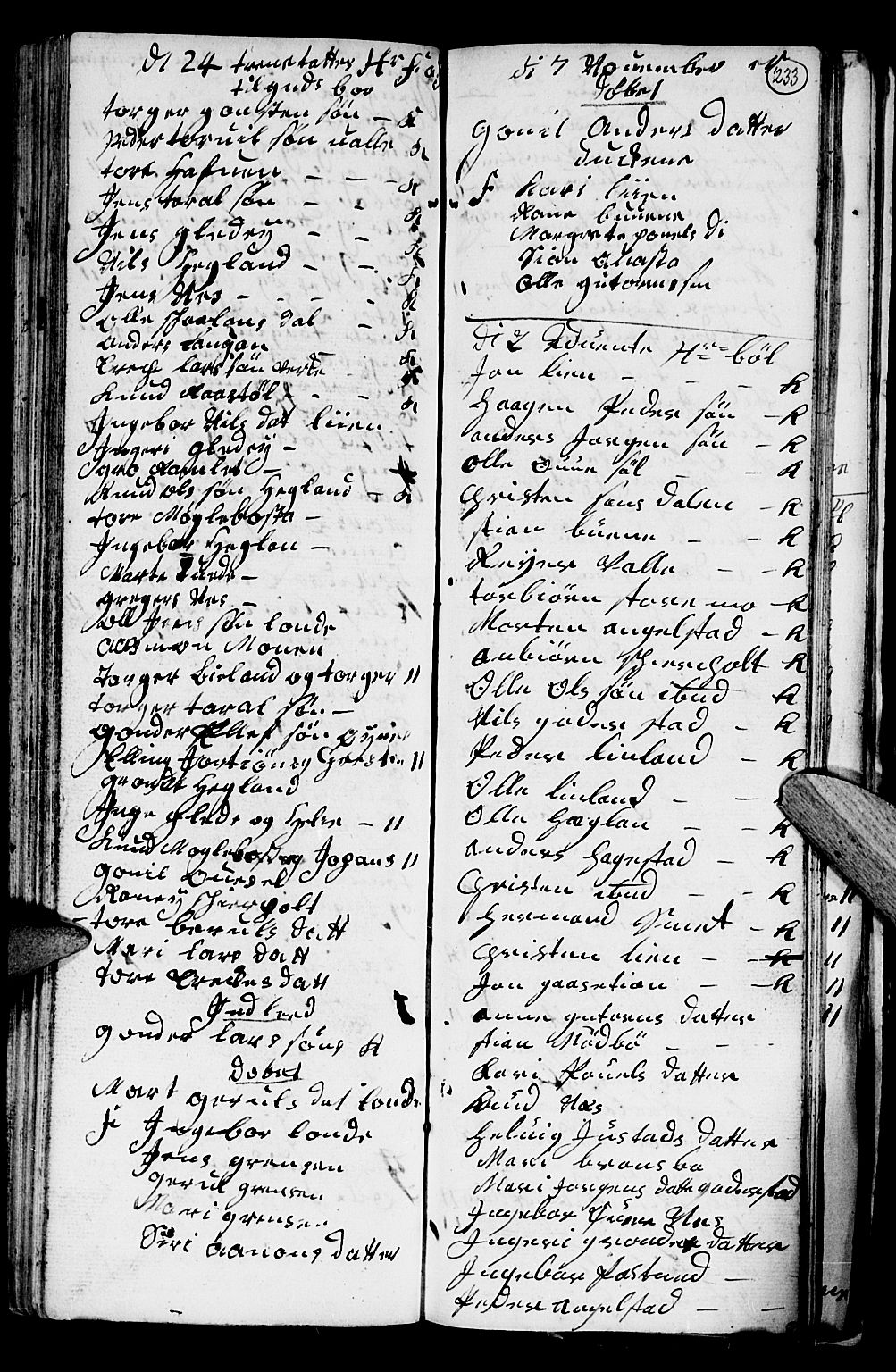 Holt sokneprestkontor, AV/SAK-1111-0021/F/Fb/L0004: Parish register (copy) no. B 4, 1730-1746, p. 233