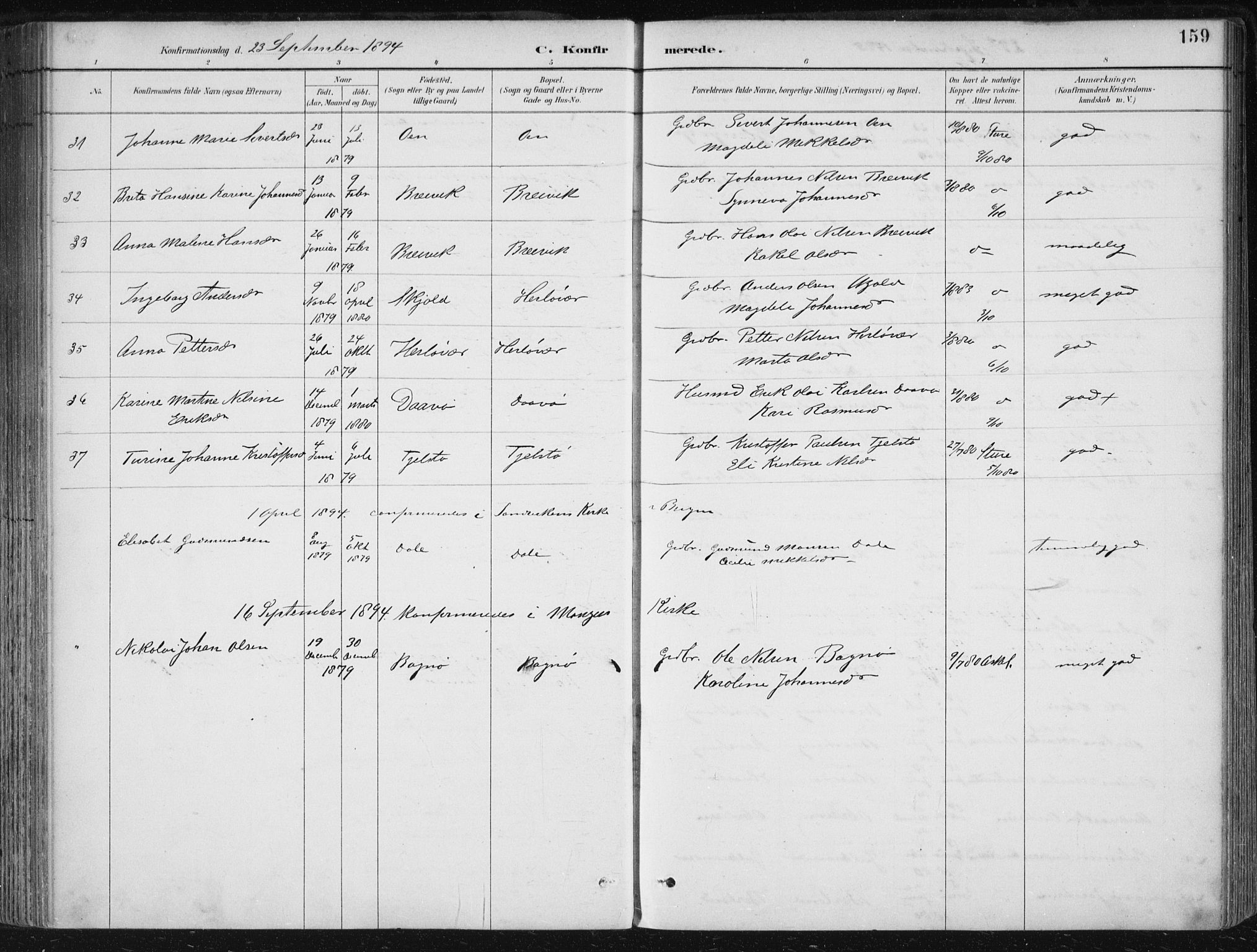 Herdla Sokneprestembete, SAB/A-75701/H/Haa: Parish register (official) no. A 4, 1891-1905, p. 159