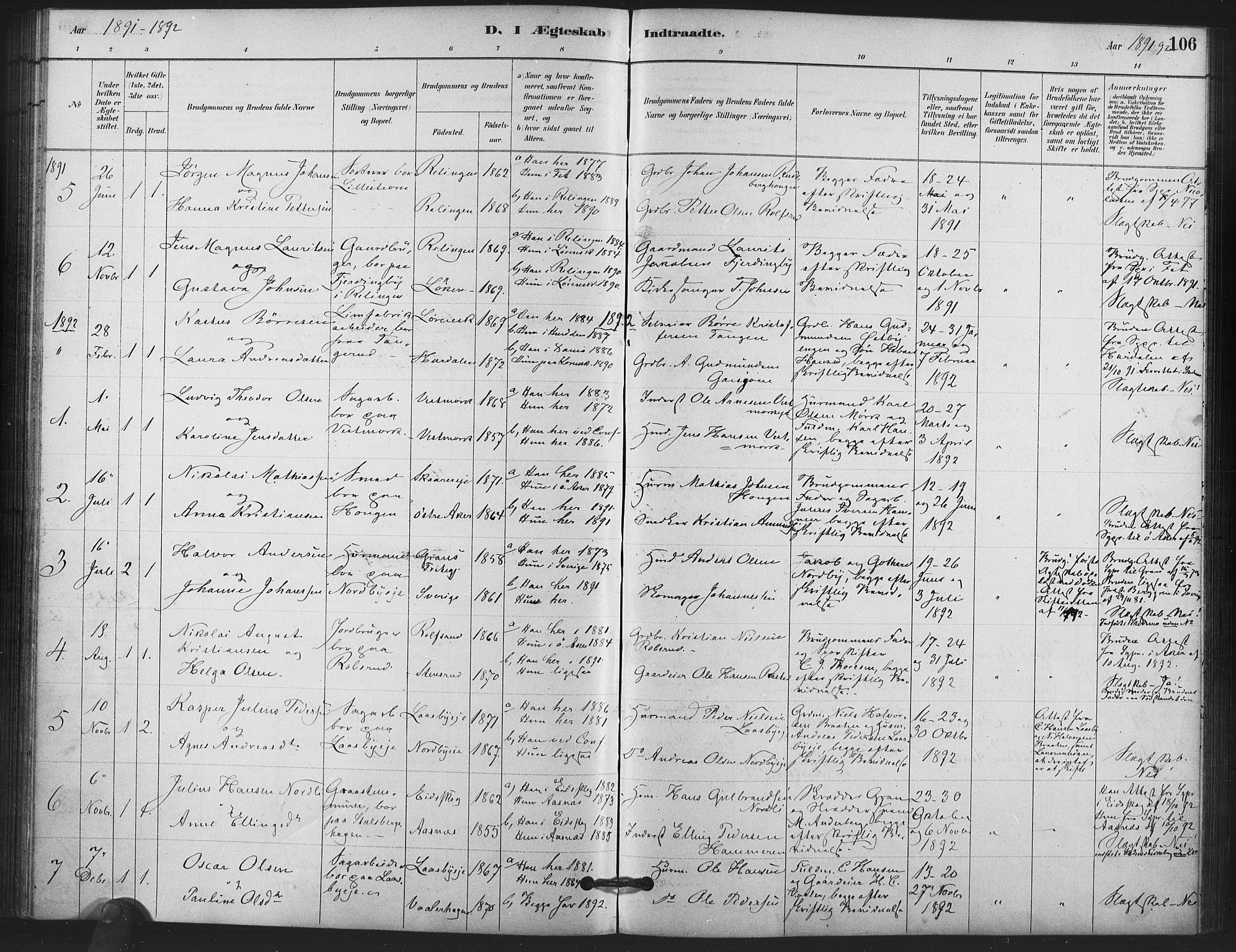 Skedsmo prestekontor Kirkebøker, SAO/A-10033a/F/Fb/L0001: Parish register (official) no. II 1, 1883-1901, p. 106