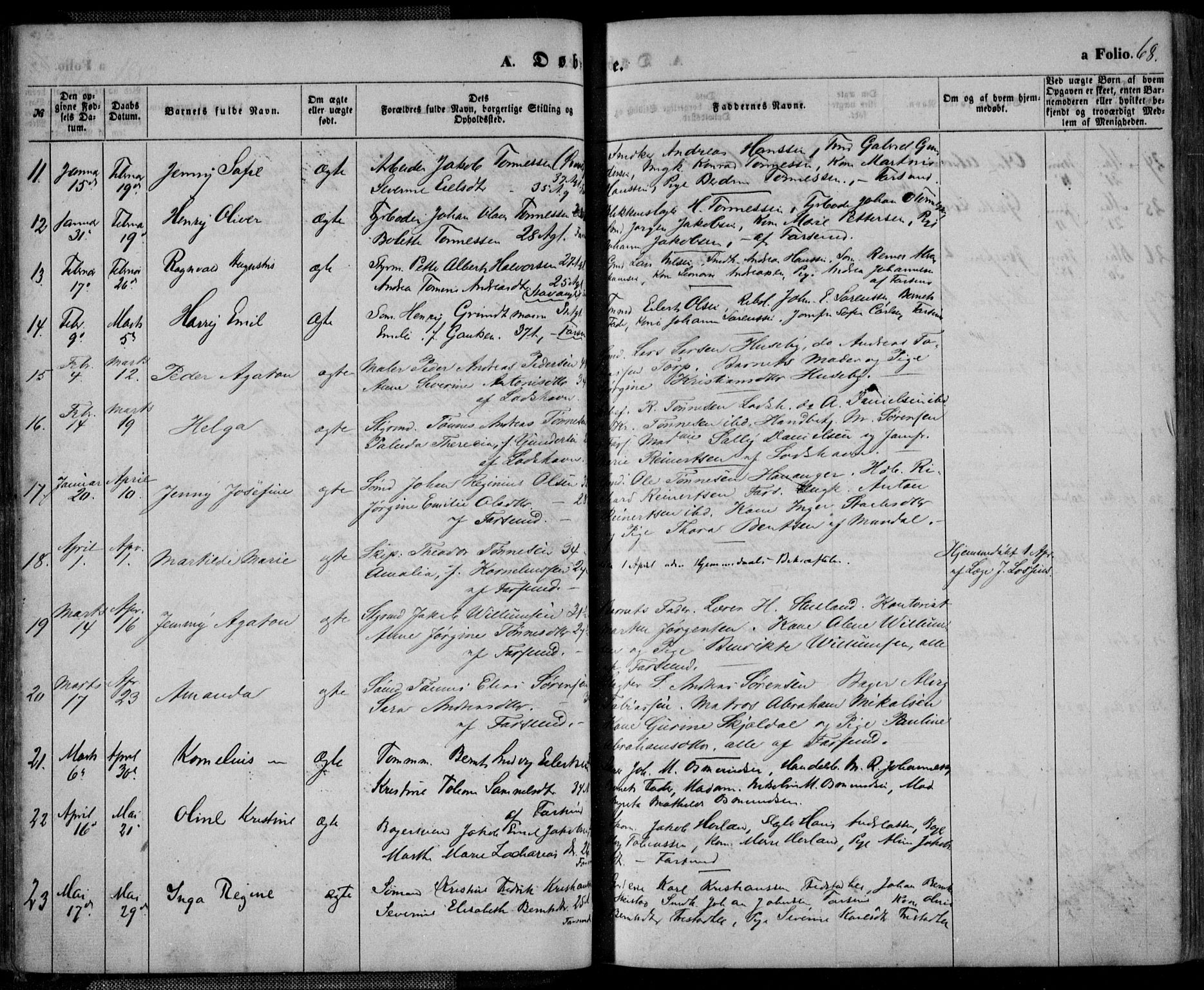 Farsund sokneprestkontor, AV/SAK-1111-0009/F/Fa/L0005: Parish register (official) no. A 5, 1863-1886, p. 68