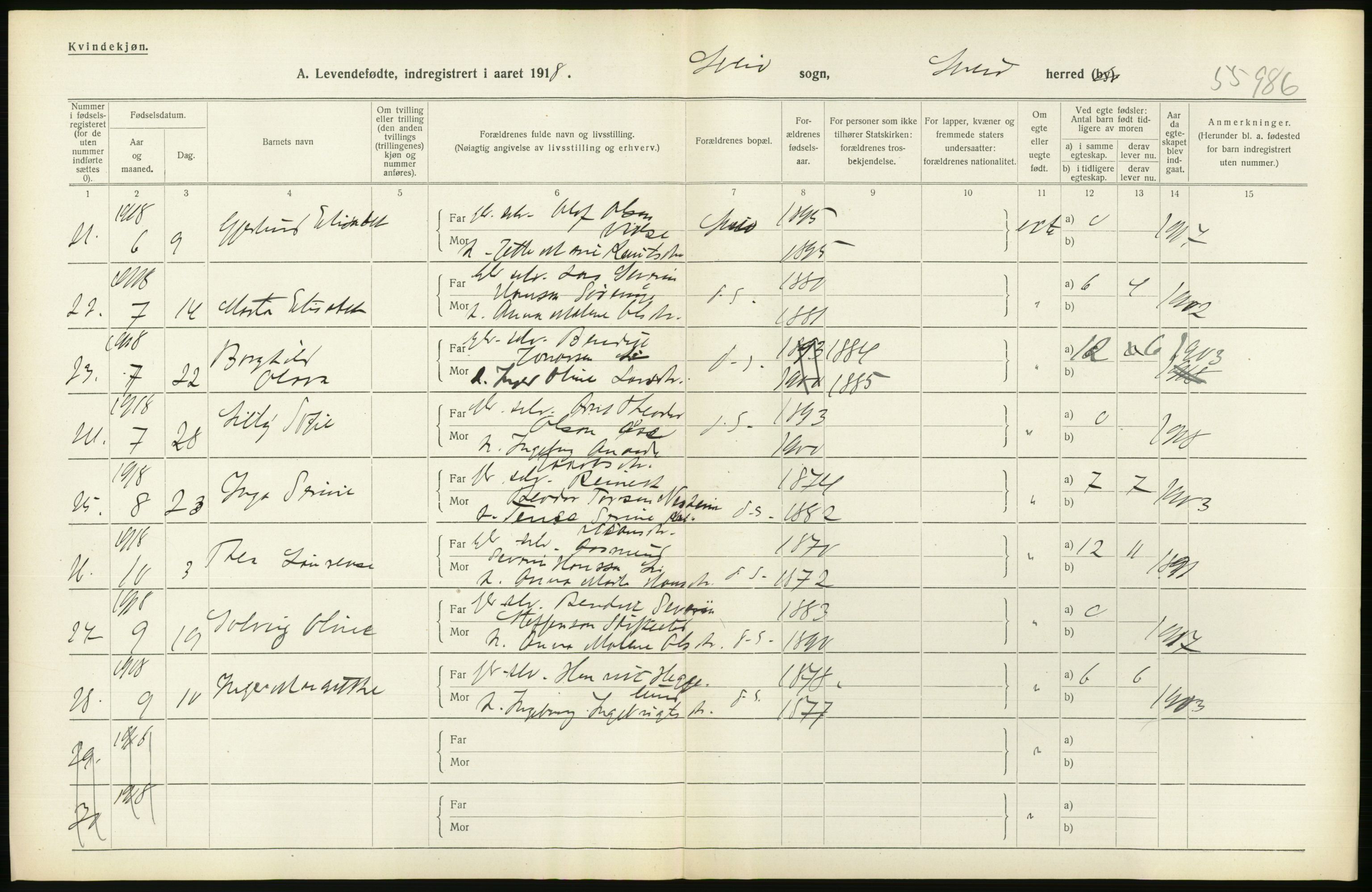 Statistisk sentralbyrå, Sosiodemografiske emner, Befolkning, RA/S-2228/D/Df/Dfb/Dfbh/L0034: Hordaland fylke: Levendefødte menn og kvinner. Bygder., 1918, p. 406