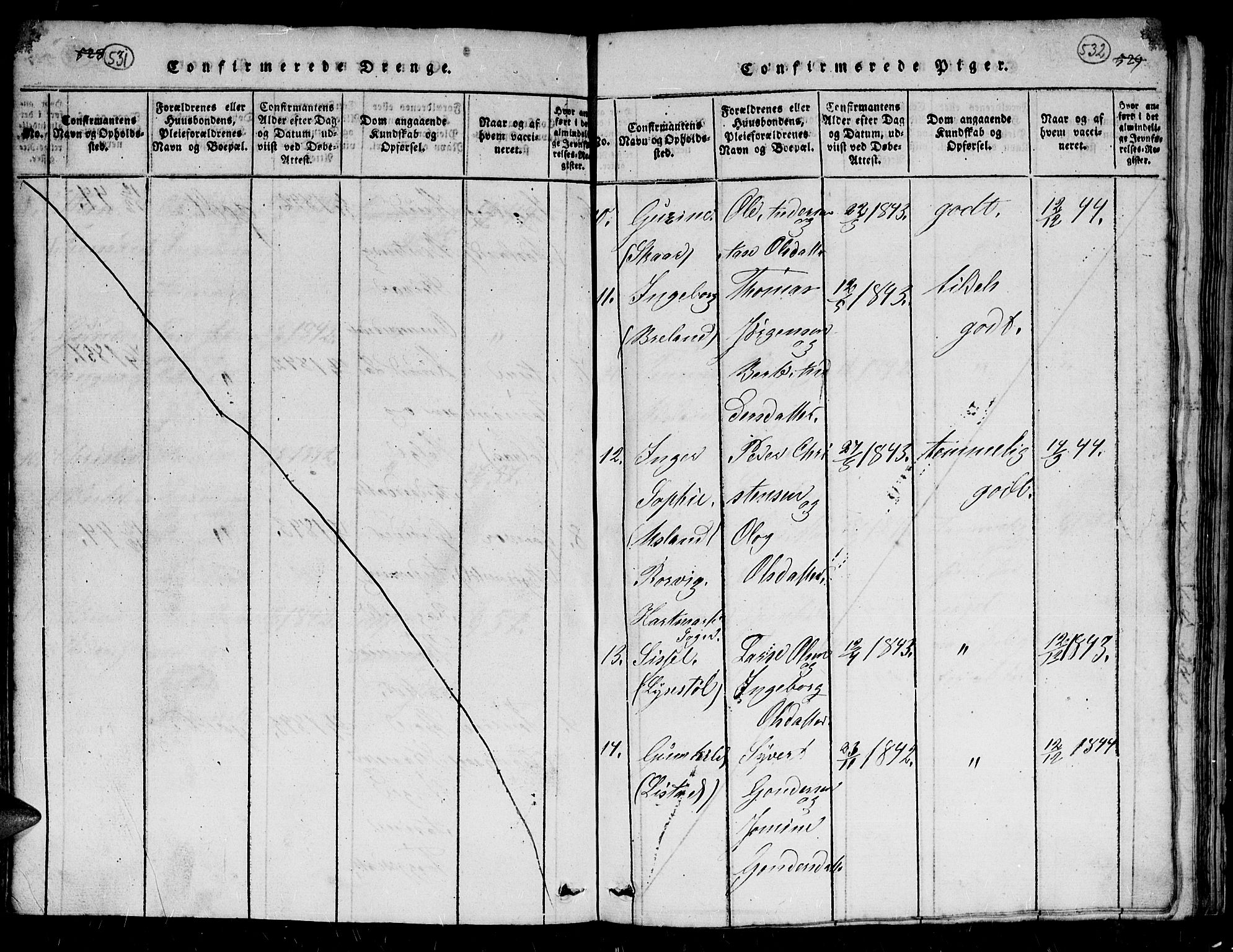 Holum sokneprestkontor, AV/SAK-1111-0022/F/Fb/Fbc/L0001: Parish register (copy) no. B 1, 1820-1859, p. 531-532