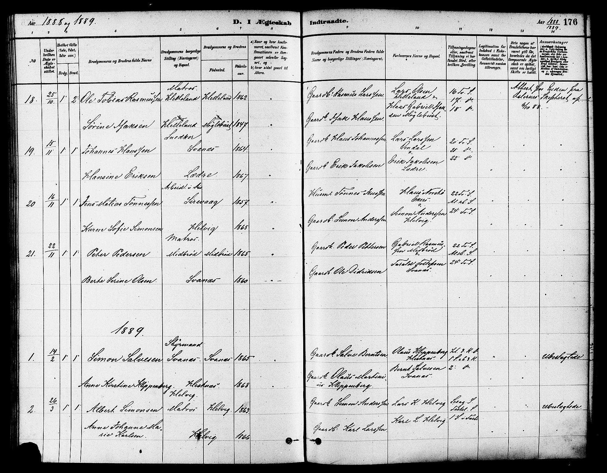 Eigersund sokneprestkontor, SAST/A-101807/S08/L0017: Parish register (official) no. A 14, 1879-1892, p. 176