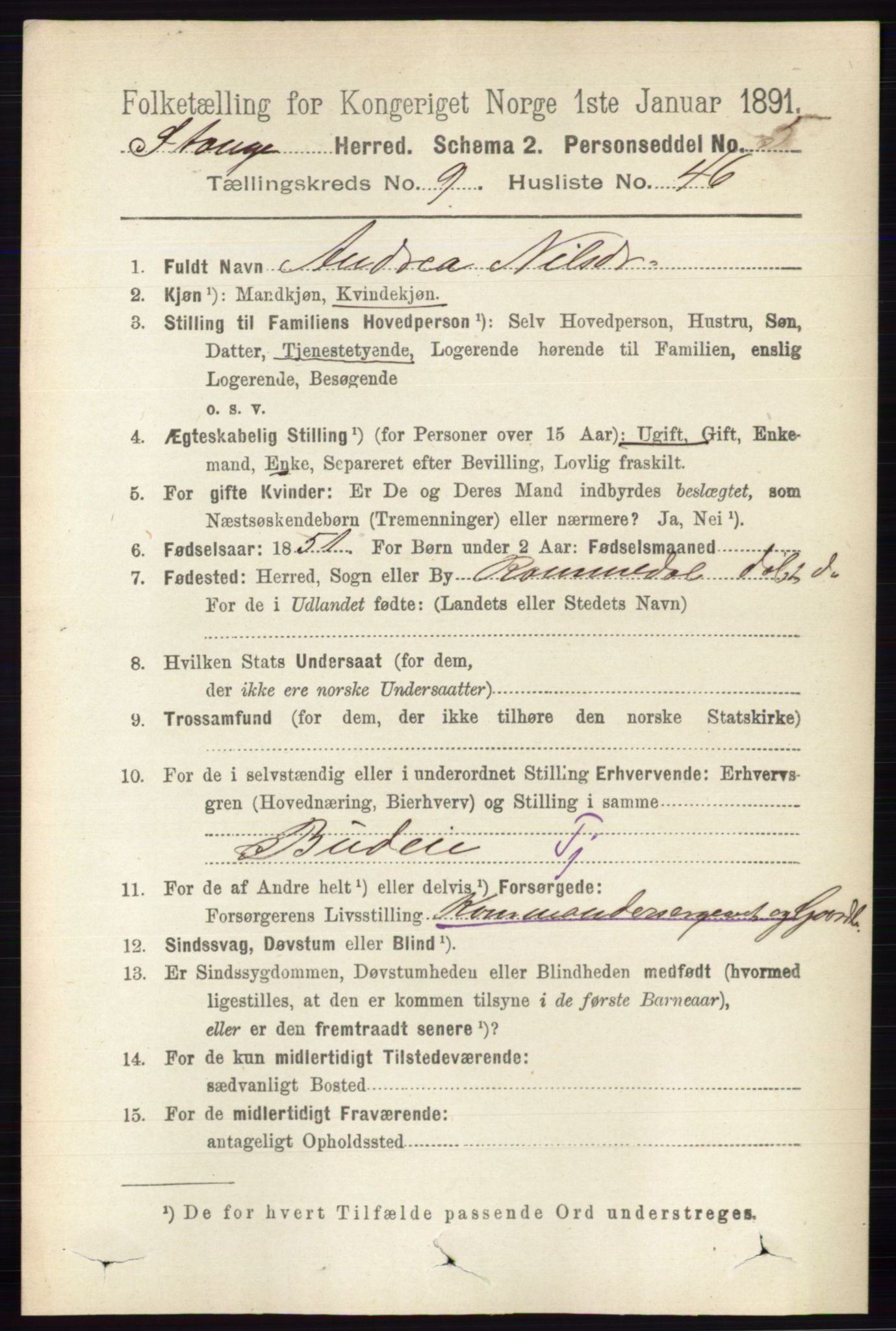 RA, 1891 census for 0417 Stange, 1891, p. 6315