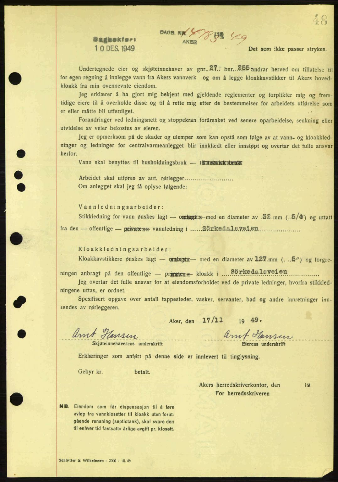 Oslo byskriverembete, AV/SAO-A-10227/G/Gb/Gbd/Gbda/L0017: Mortgage book no. A215, 1949-1950, Diary no: : 14783/1949
