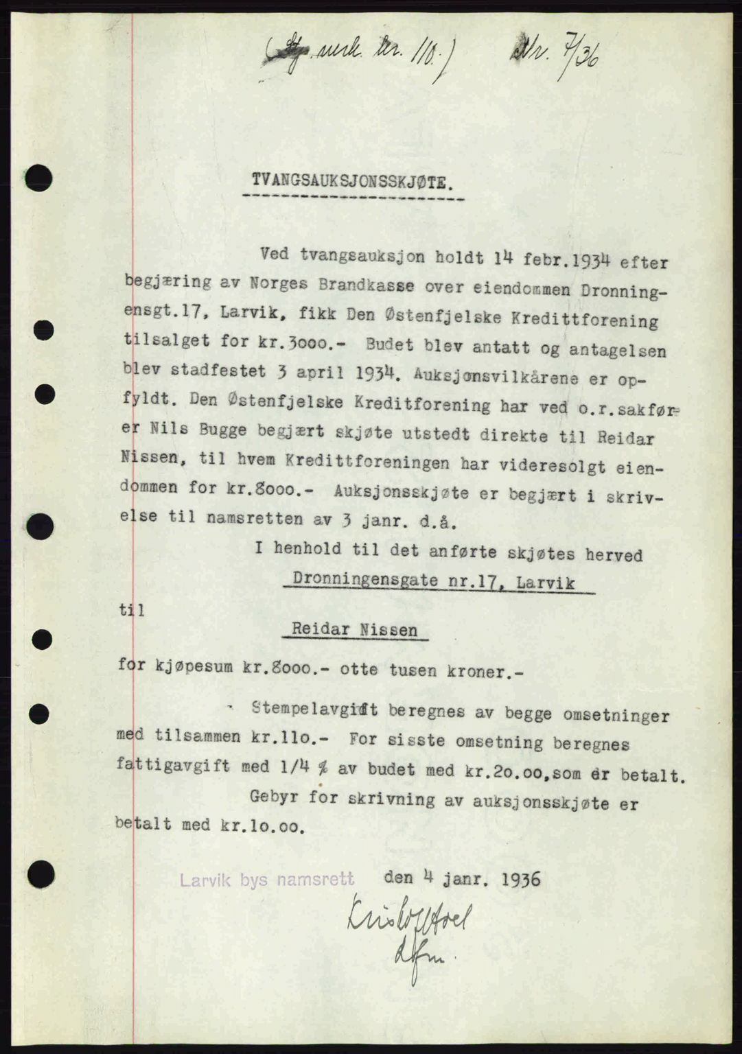 Larvik sorenskriveri, SAKO/A-83/G/Ga/Gab/L0067: Mortgage book no. A-1, 1936-1937, Diary no: : 7/1936