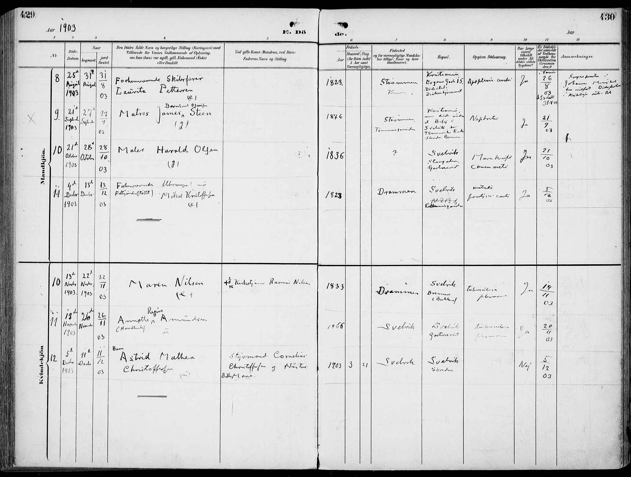 Strømm kirkebøker, SAKO/A-322/F/Fb/L0002: Parish register (official) no. II 2, 1900-1919, p. 429-430