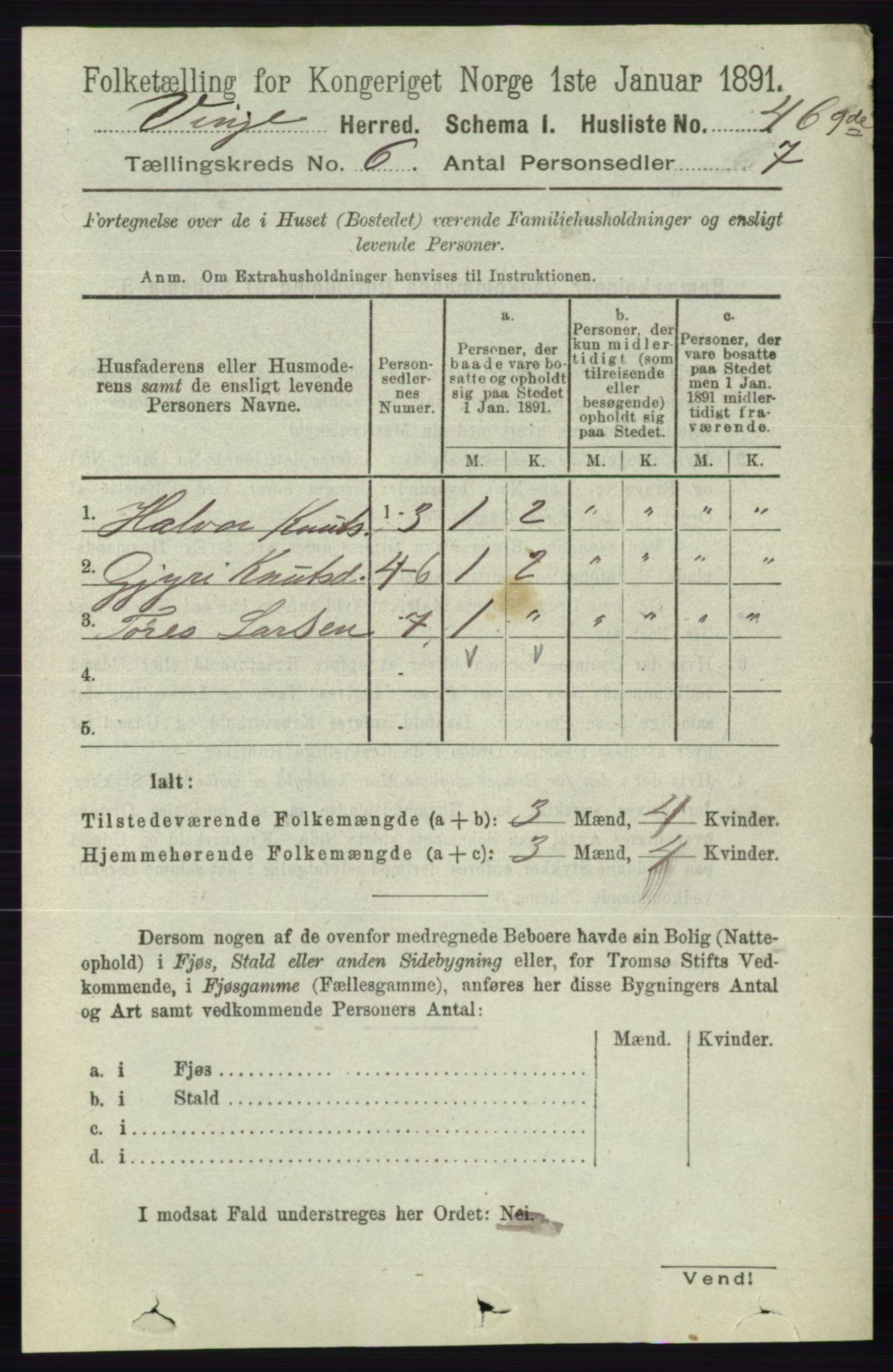 RA, 1891 census for 0834 Vinje, 1891, p. 1402