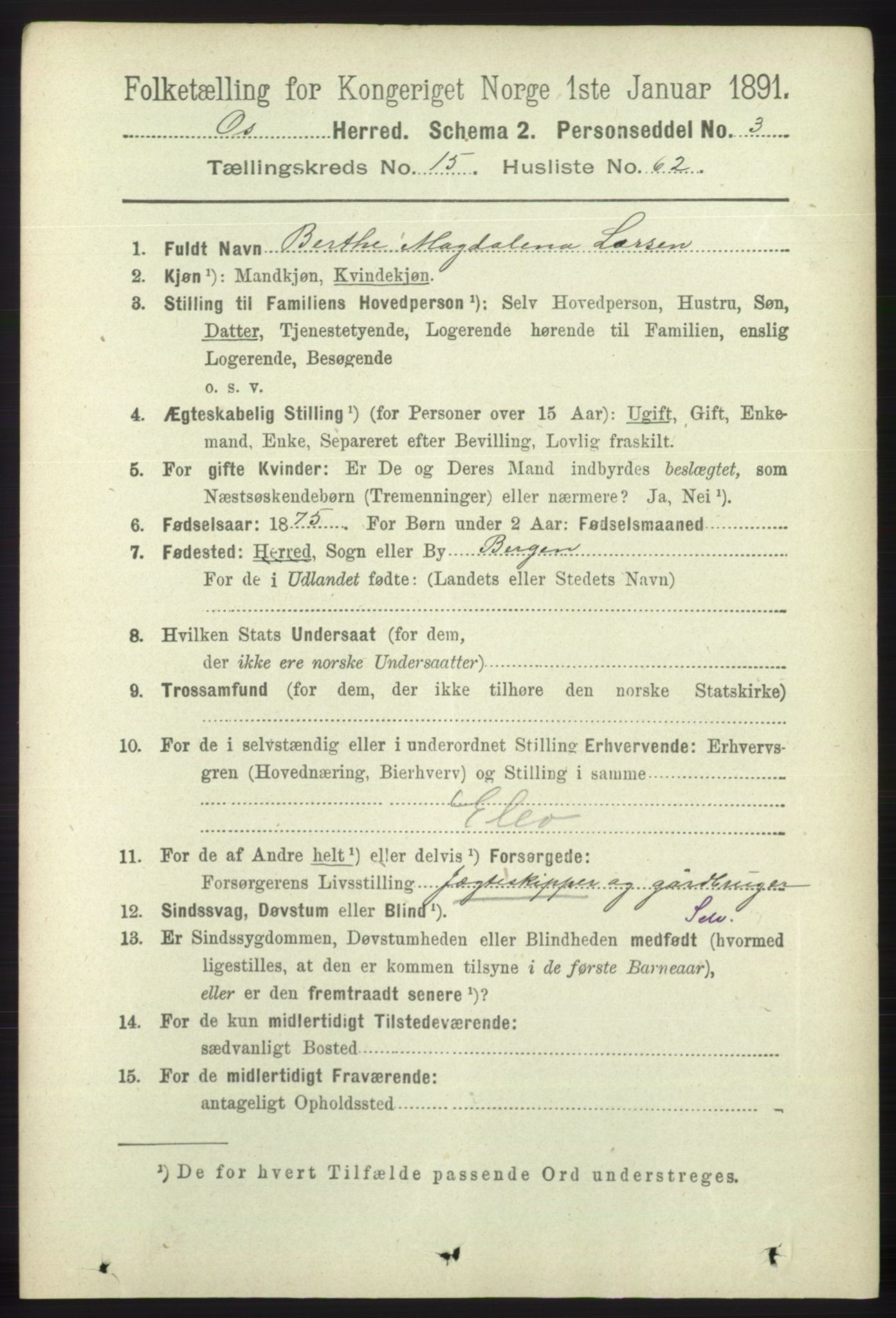 RA, 1891 census for 1243 Os, 1891, p. 3484