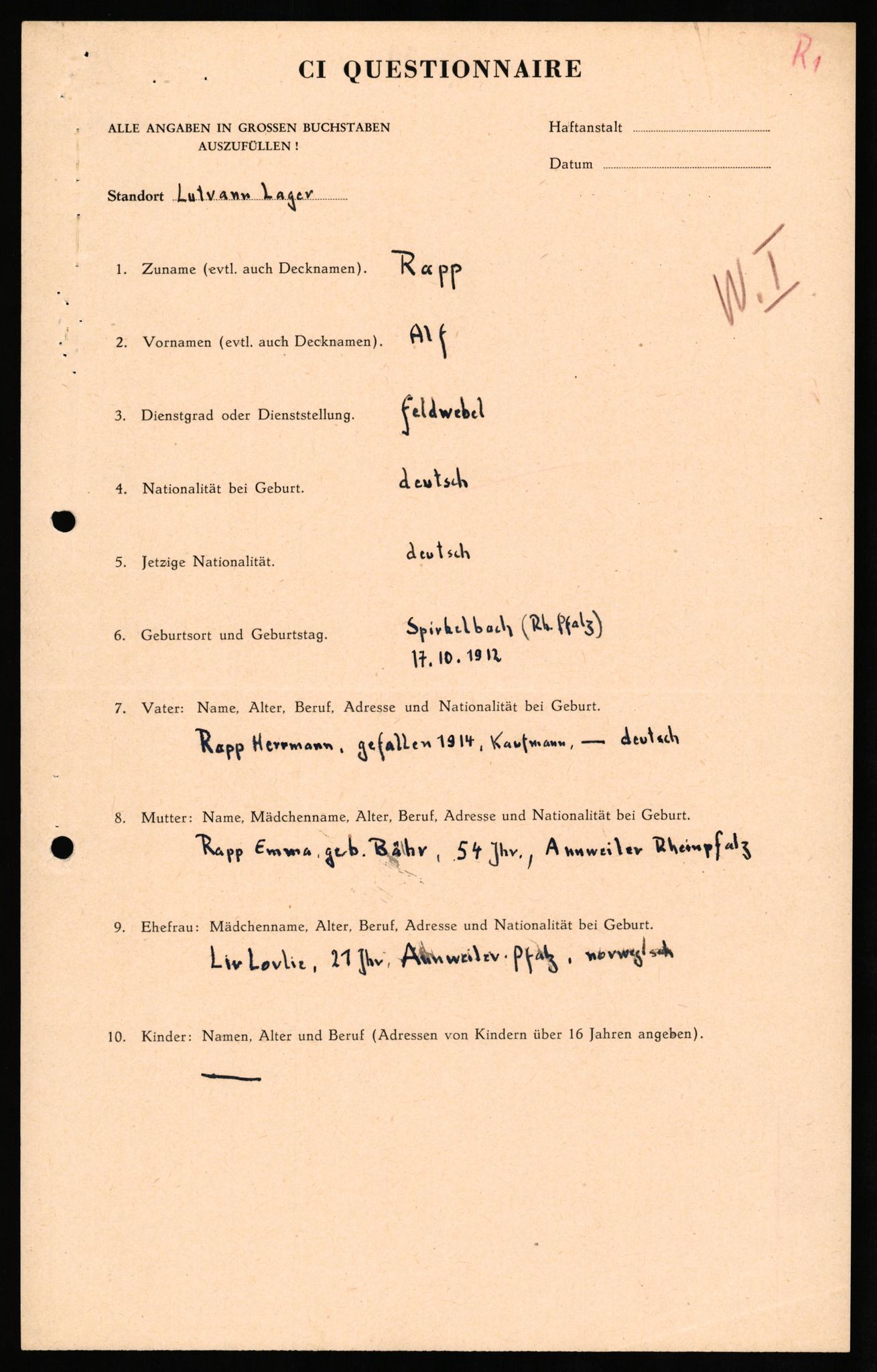 Forsvaret, Forsvarets overkommando II, AV/RA-RAFA-3915/D/Db/L0027: CI Questionaires. Tyske okkupasjonsstyrker i Norge. Tyskere., 1945-1946, p. 3