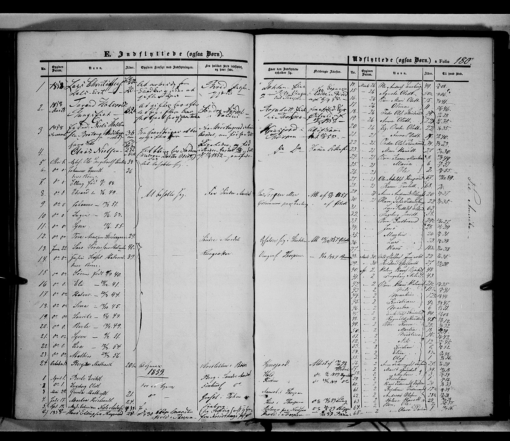 Land prestekontor, SAH/PREST-120/H/Ha/Haa/L0010: Parish register (official) no. 10, 1847-1859, p. 180