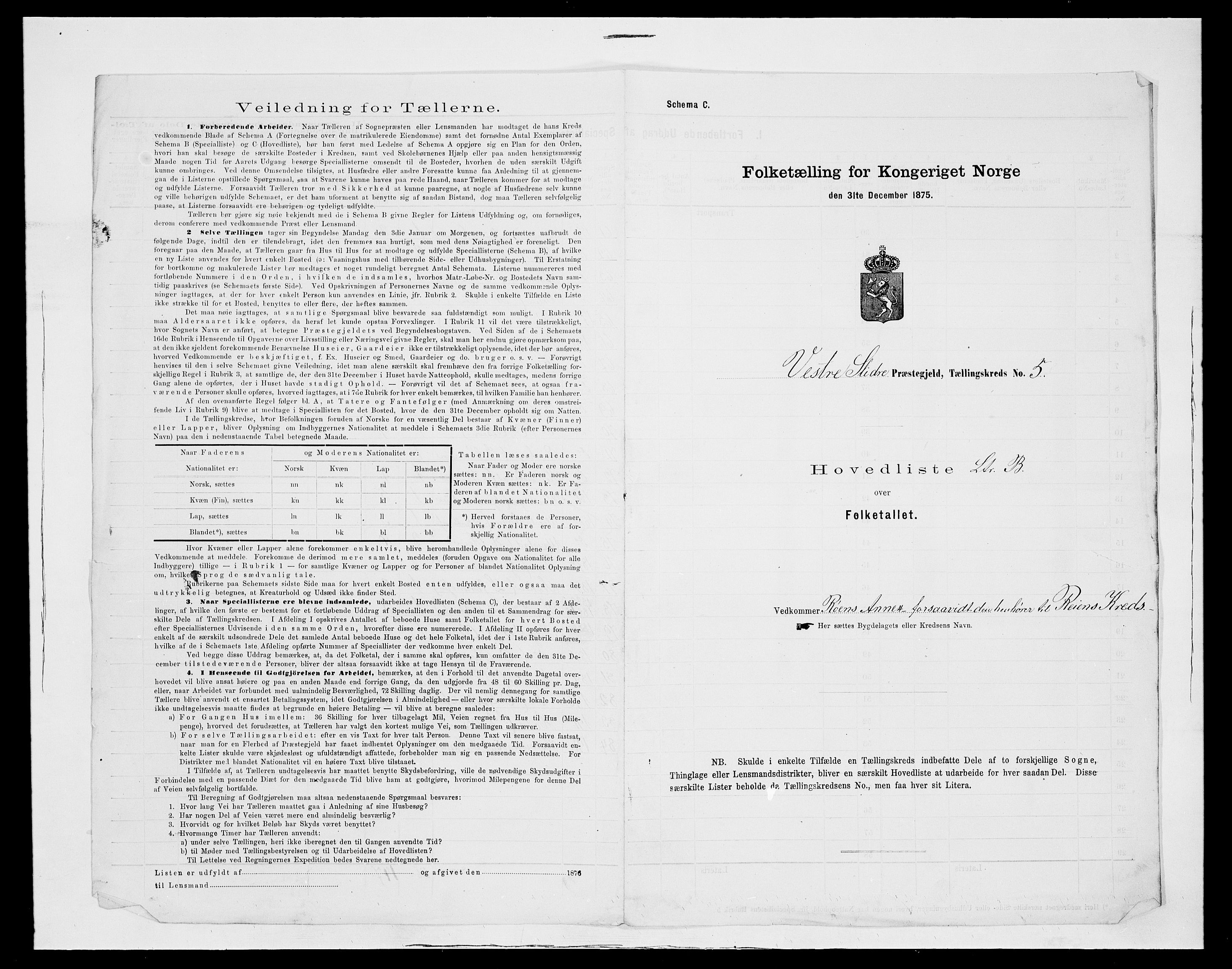 SAH, 1875 census for 0543P Vestre Slidre, 1875, p. 29